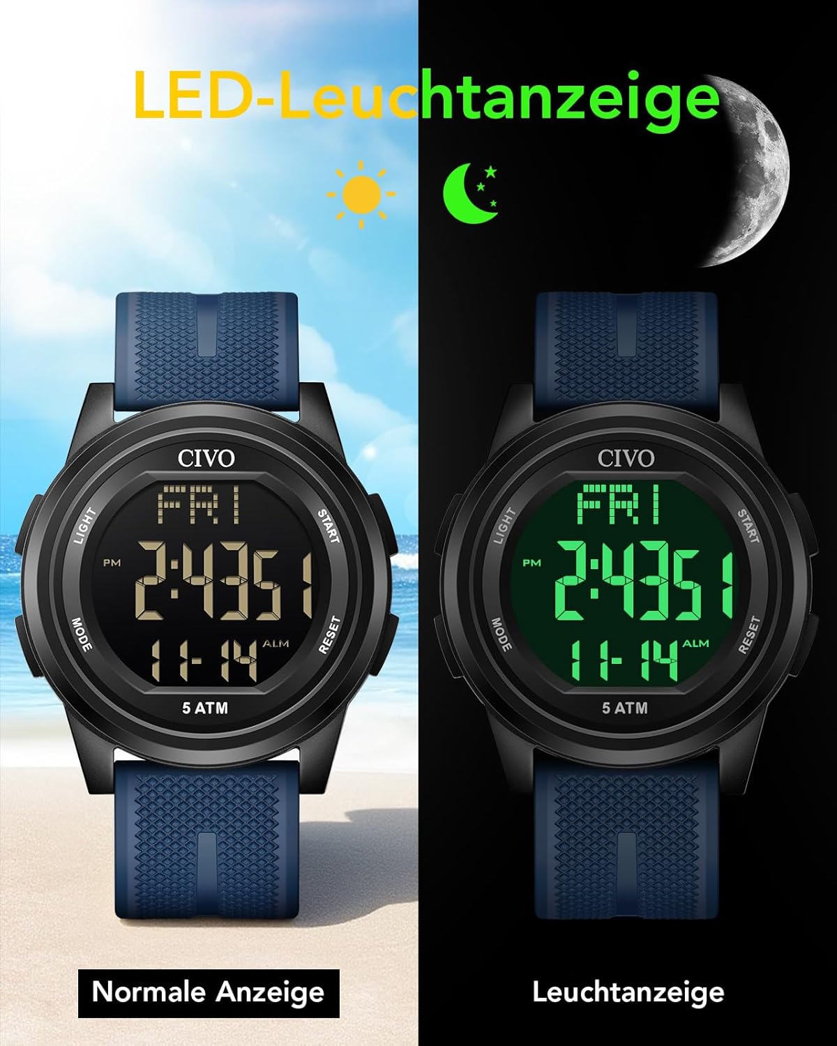 CIVO Digital Watches Men Women Waterproof Sports Watch with Stopwatch Alarm Date - Silicone Sports Digital Watch for Men Women Outdoor – Bild 3