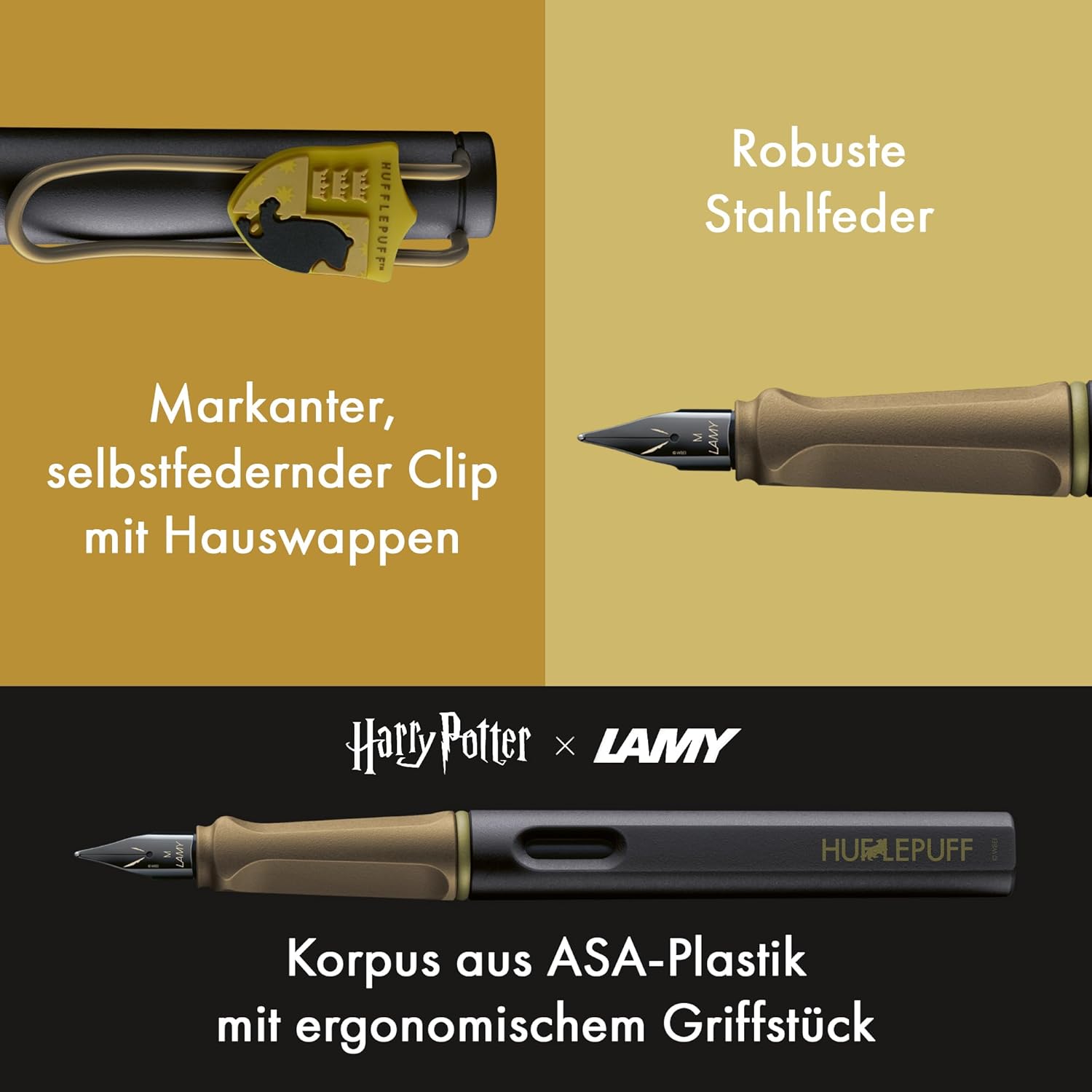 Lamy Safari Harry Potter Hufflepuff Fountain Pen - Special Edition Fountain Pen with House Coat of Arms - Steel Nib in Line Width M - with Ergonomic Handle - Includes T10 Blue Ink Cartridge – Bild 4