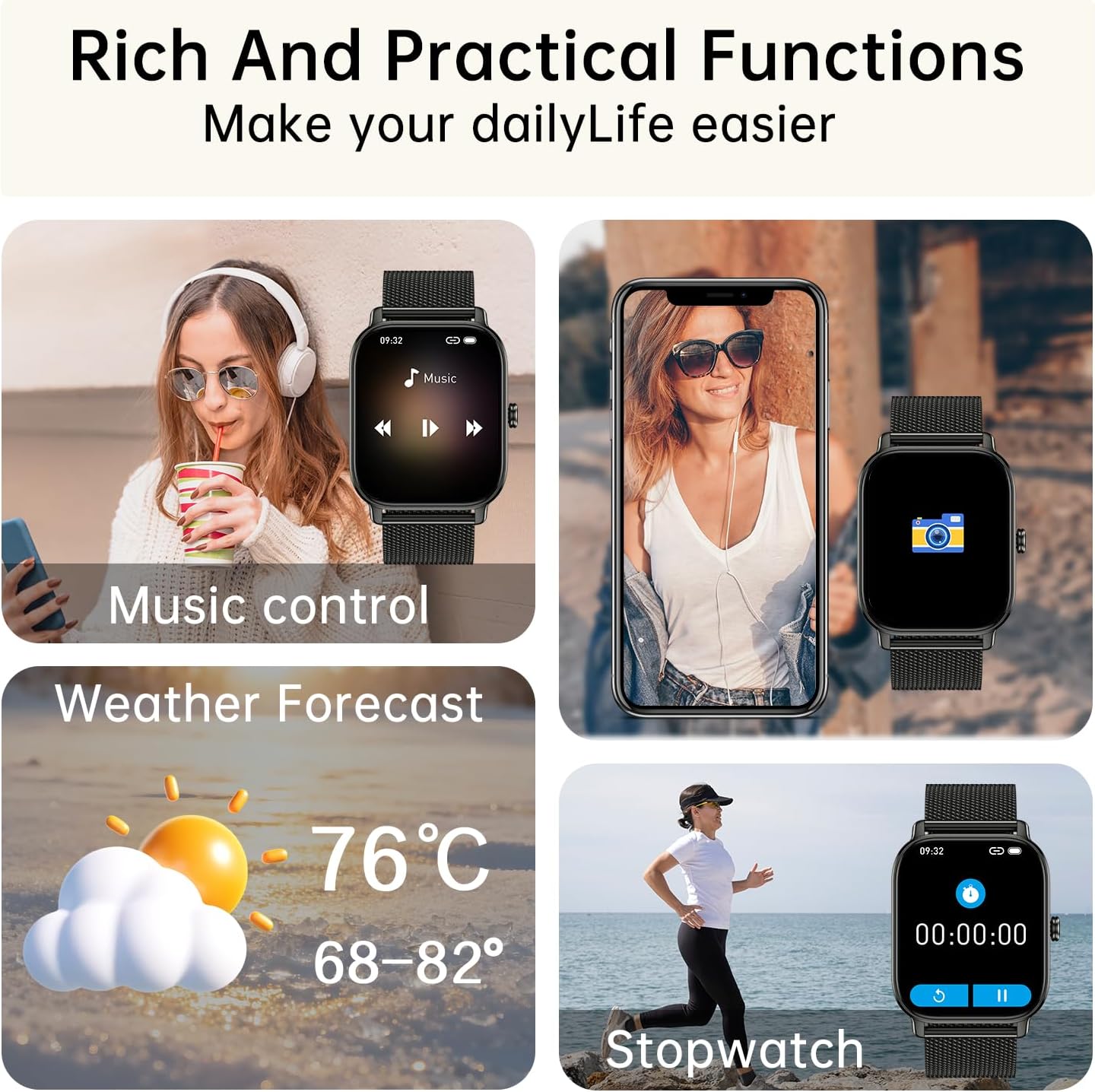 Smartwatch Men Women Fitness Watch with Phone Function: Bluetooth Call Watch Smart Watch Waterproof Wristwatch Fitness Tracker with Heart Rate Sleep Monitor Pedometer Sports Watch Watches Android iOS – Bild 4