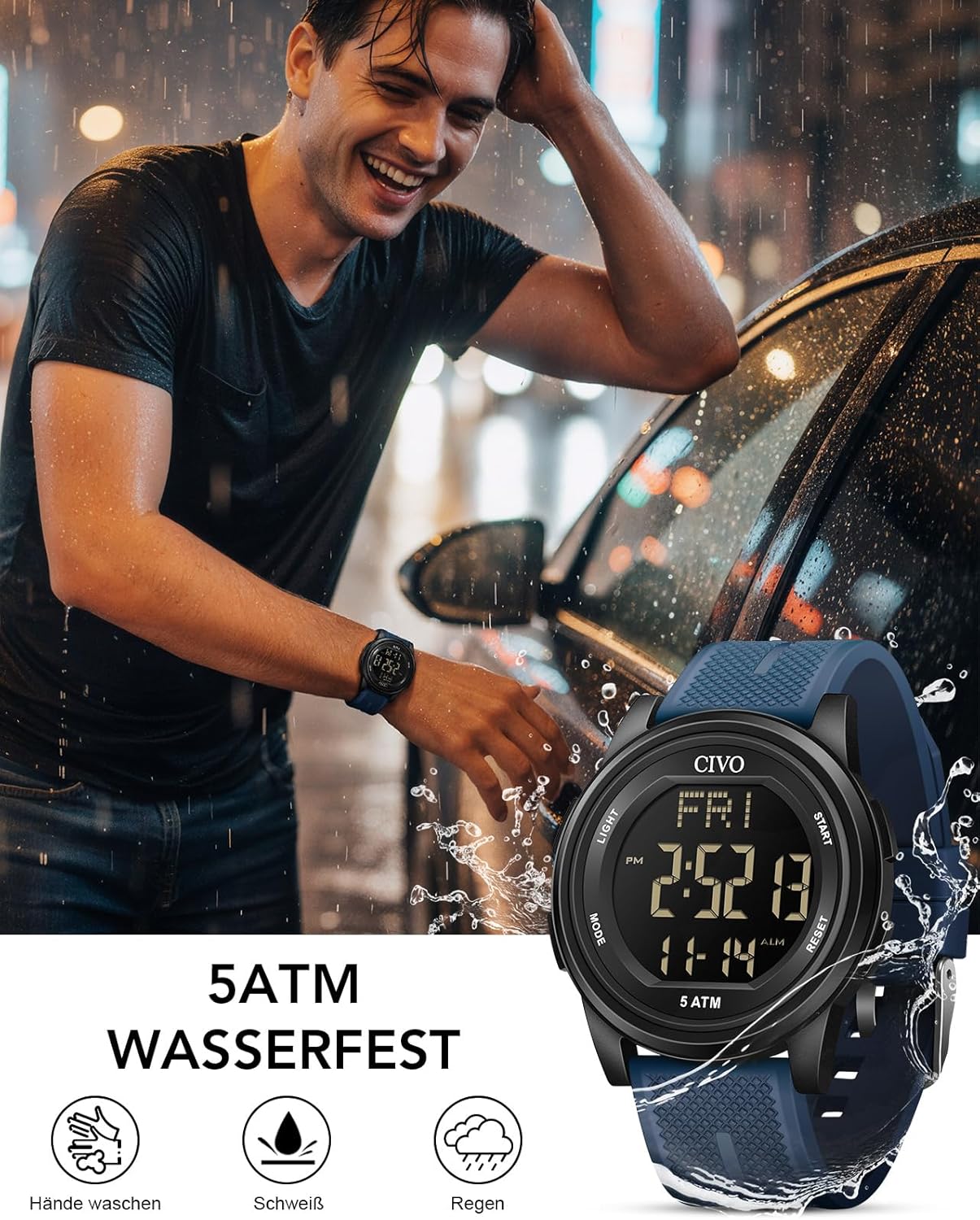 CIVO Digital Watches Men Women Waterproof Sports Watch with Stopwatch Alarm Date - Silicone Sports Digital Watch for Men Women Outdoor – Bild 2