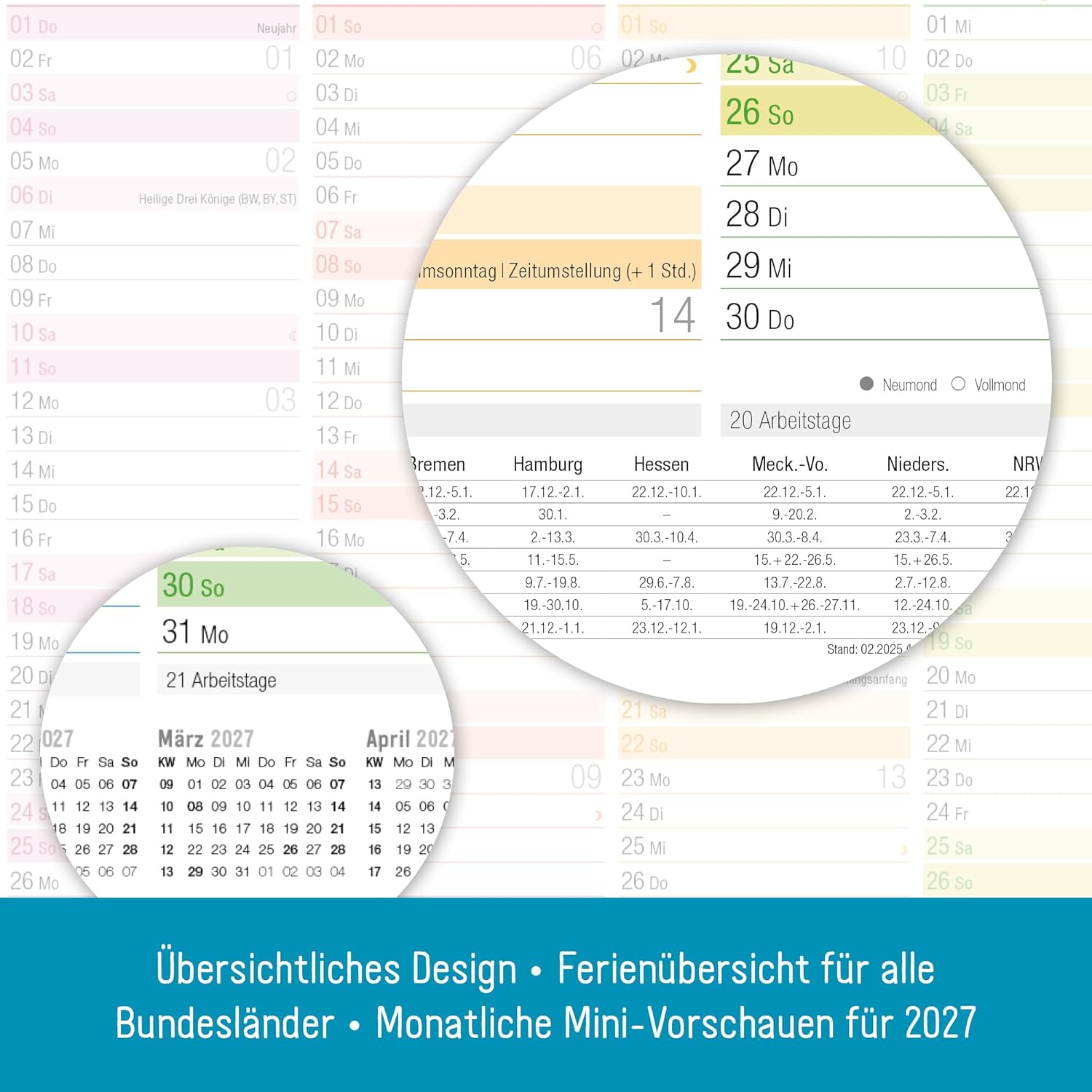 Häfft® Premium Blackboard Calendar 2026 A4 Landscape with Holidays and Holidays, 850 g/m² Cardboard - Year Planner, Wall Calendar, Annual Calendar "Rainbow" - Sustainable and Climate Friendly – Bild 4