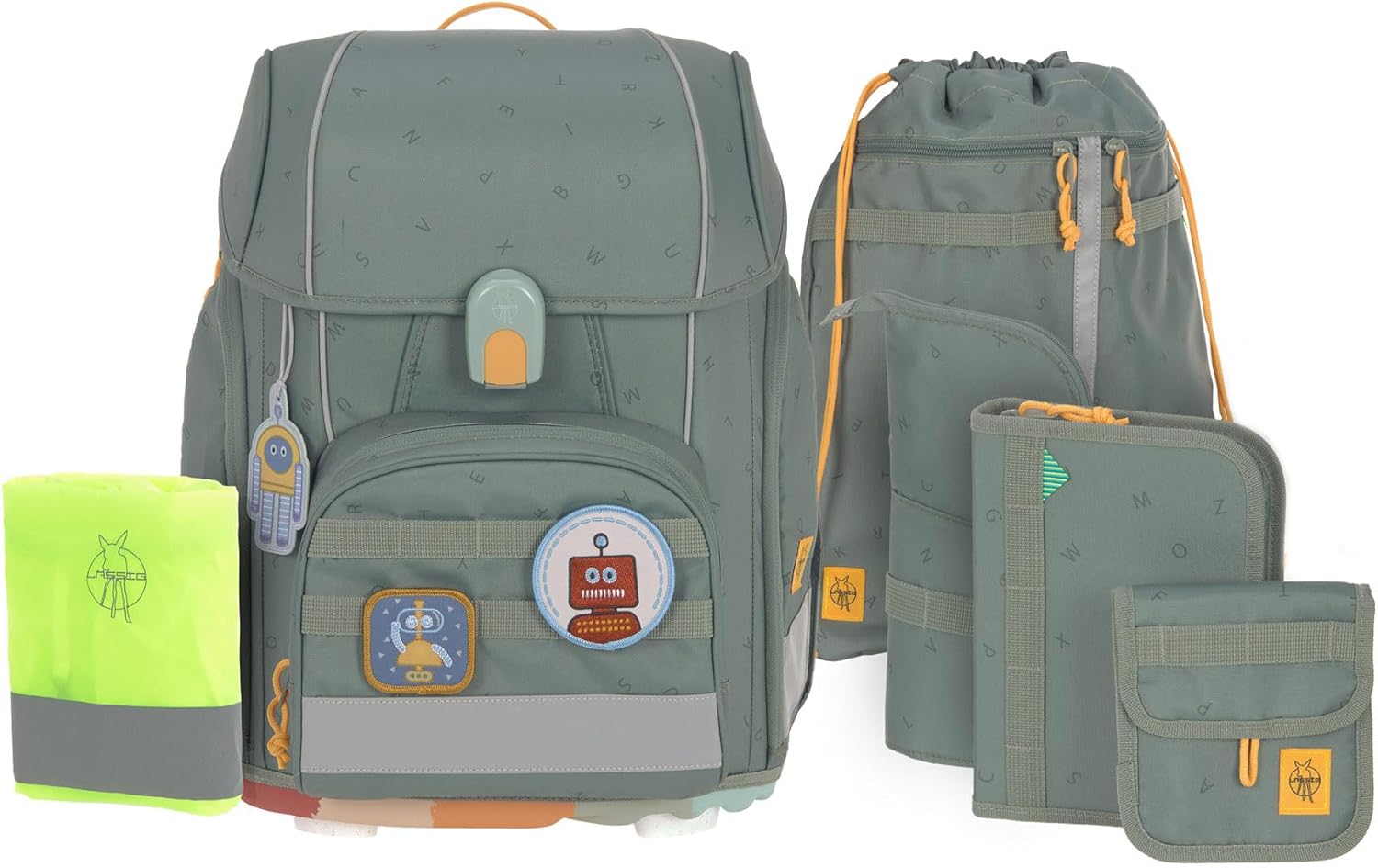 LÄSSIG Boxy Unique 7-Piece Children's School Bag Set, Letters Green, Unit size, Casual