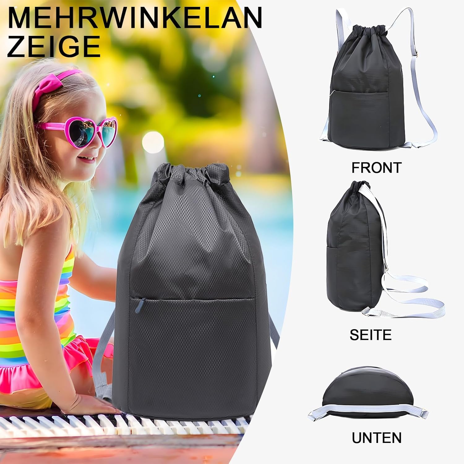 Waterproof Drawstring Bag, Gym Bag, Sports Bag, Men and Women, Foldable Large Capacity Bag with Drawstring Backpack, Drawstring Bag for Hiking, Camping, Travel – Bild 6