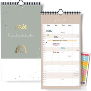Family Planner 2026 with 5 Columns as Wall Calendar in Grey [Gold Leaf] I Oct 25 – Dec 26 I 22 x 43 cm I Family Calendar Wall I Monthly Calendar with Holidays and Holidays, Timetables etc.