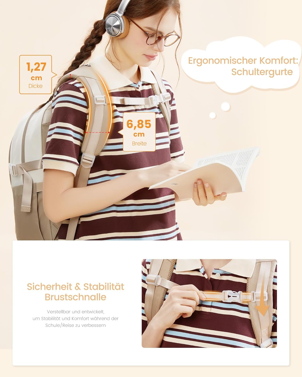 LOVEVOOK Women's Backpack, Laptop School Backpack, Waterproof, Daypacks, Work Bag, School Bag, Travel Backpack, Work Bag, Daypack, Elegant for University, Travel, Office, Y-beige light purple, 15.6 – Bild 4