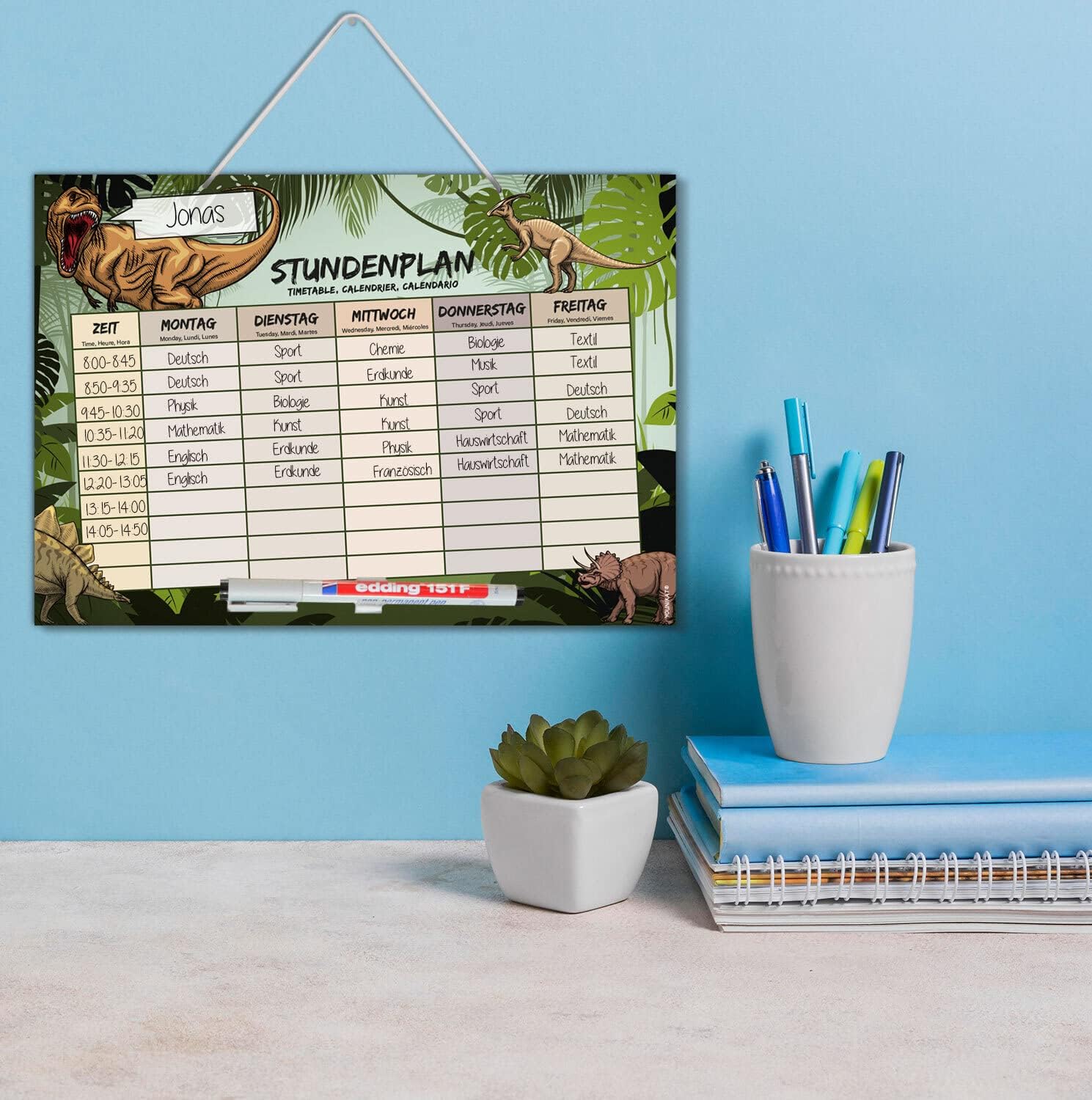 younikat Timetable Wipe Clean for Hanging I Dinosaur I Includes Pen Rewritable I School Gift Dino I dv1072 – Bild 5