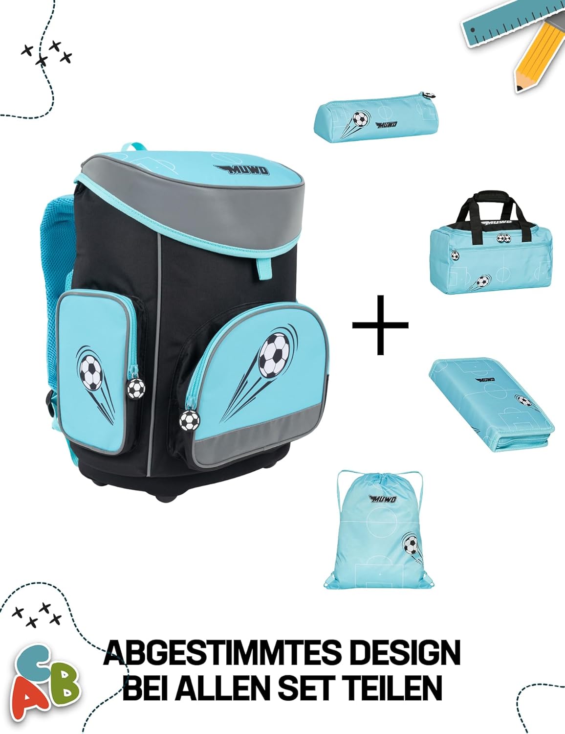 MUWO Children's School Bag Set of 5 Ergonomic Lightweight School Backpack with Sports Bag, Gym Bag, Pencil Case, Only 920 g, Space design – Bild 8
