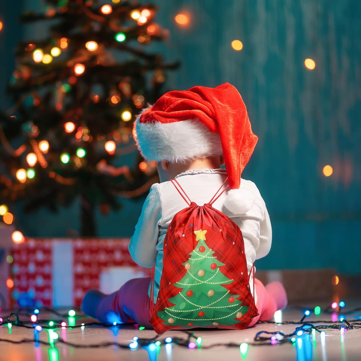 Pack of 12 Christmas Backpack with Drawstring Gift Bags 13.19 x 16.34 Inches Christmas Santa Claus Snowman Christmas Tree Gift Bags Party Bags for Children Birthday – Bild 6