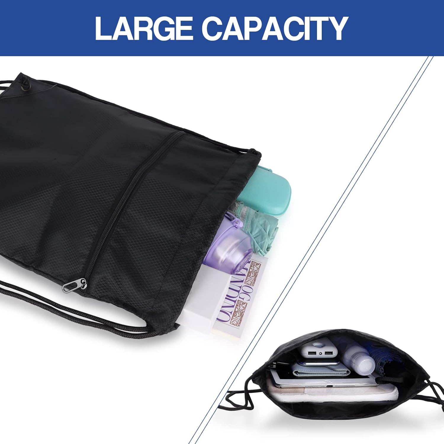 Lightweight Backpack with Drawstring, Large Capacity Gym Bag, Sports Bag, Nylon Gym Bag with Outer Pocket, Adjustable Gym Bag, Sports Bag for Men, Women, Children, for Sports, Travel – Bild 3