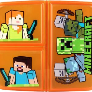 Minecraft Children’s Lunch Box with 3 Compartments, Plastic Lunch Box with Clip Fasteners, Lunch Box for Nursery, School and Leisure