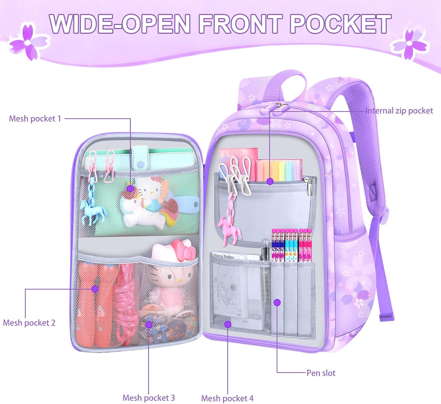 School Bag for Girls, Lagre Capacity School Backpack with Laptop Compartment, Girls Backpacks for Primary School – Bild 4