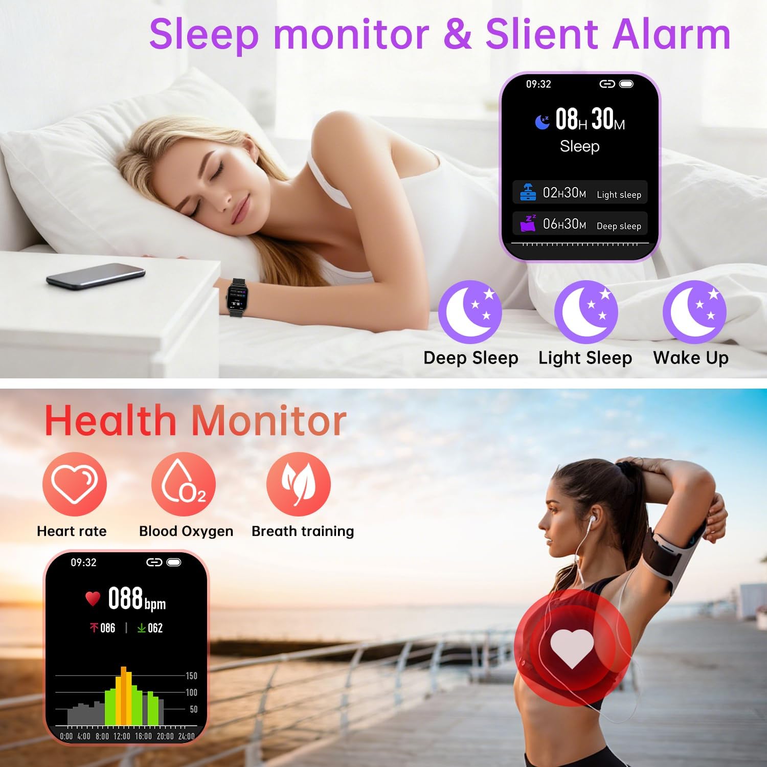 Smartwatch Men Women Fitness Watch with Phone Function: Bluetooth Call Watch Smart Watch Waterproof Wristwatch Fitness Tracker with Heart Rate Sleep Monitor Pedometer Sports Watch Watches Android iOS – Bild 2