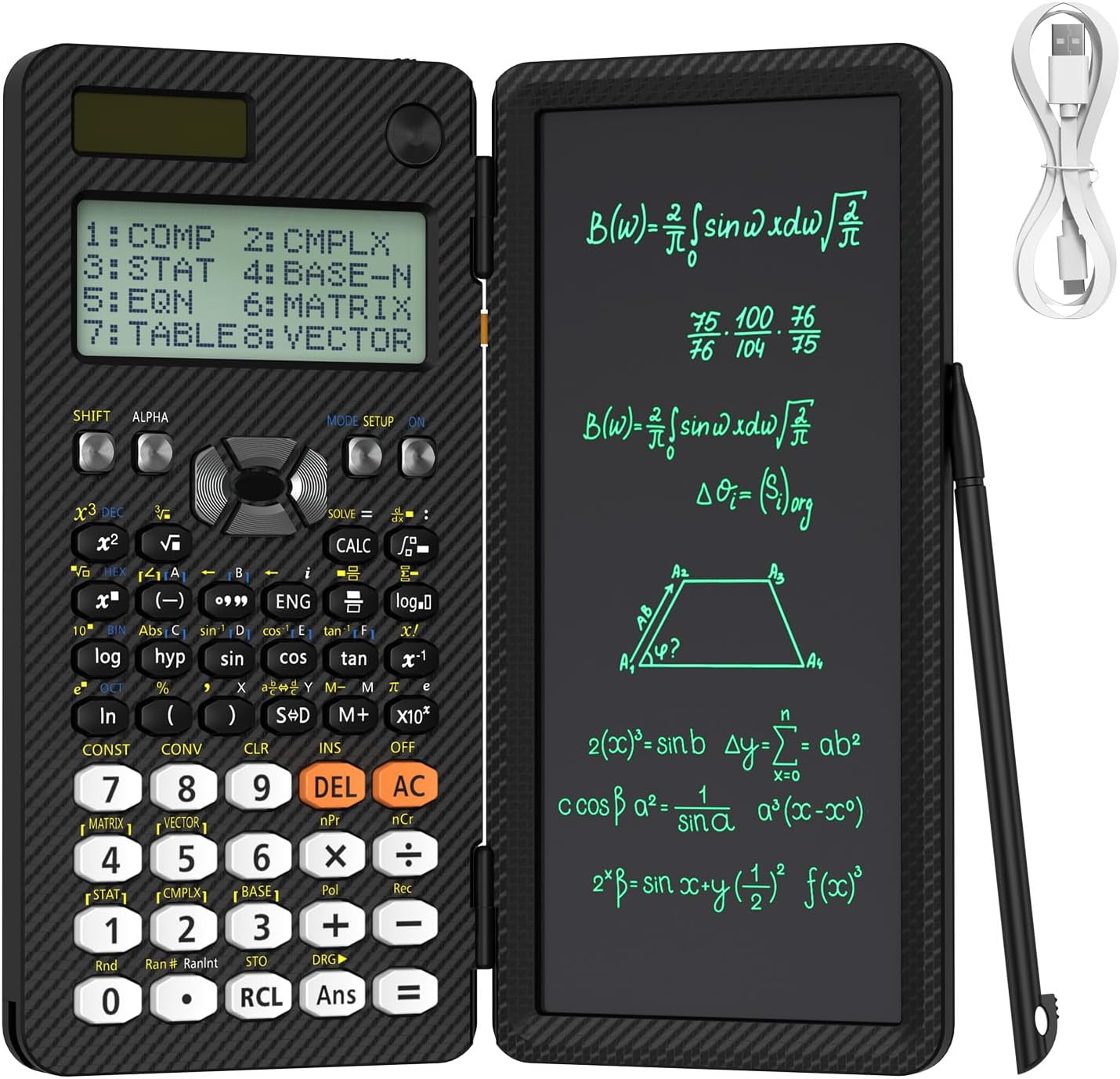 Rechargeable Scientific Calculator with Notepad, 991ES Black Science Calculator with Writing Tablet, Foldable Scientific Calculator for High School College Students