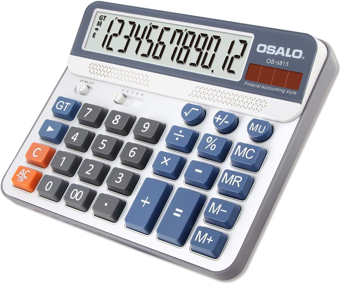 OSALO OS-6815 Large Desktop Calculator Large 12-Digit LCD Display Solar Calculator