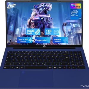 NIMO Laptop 15.6 Inch Full HD: 16GB RAM, 1TB SSD, Intel N100, WiFi Connectivity, USB-C 65W, Fingerprint, Illuminated Keyboard, Lightweight Computer for Work & Study, Blue