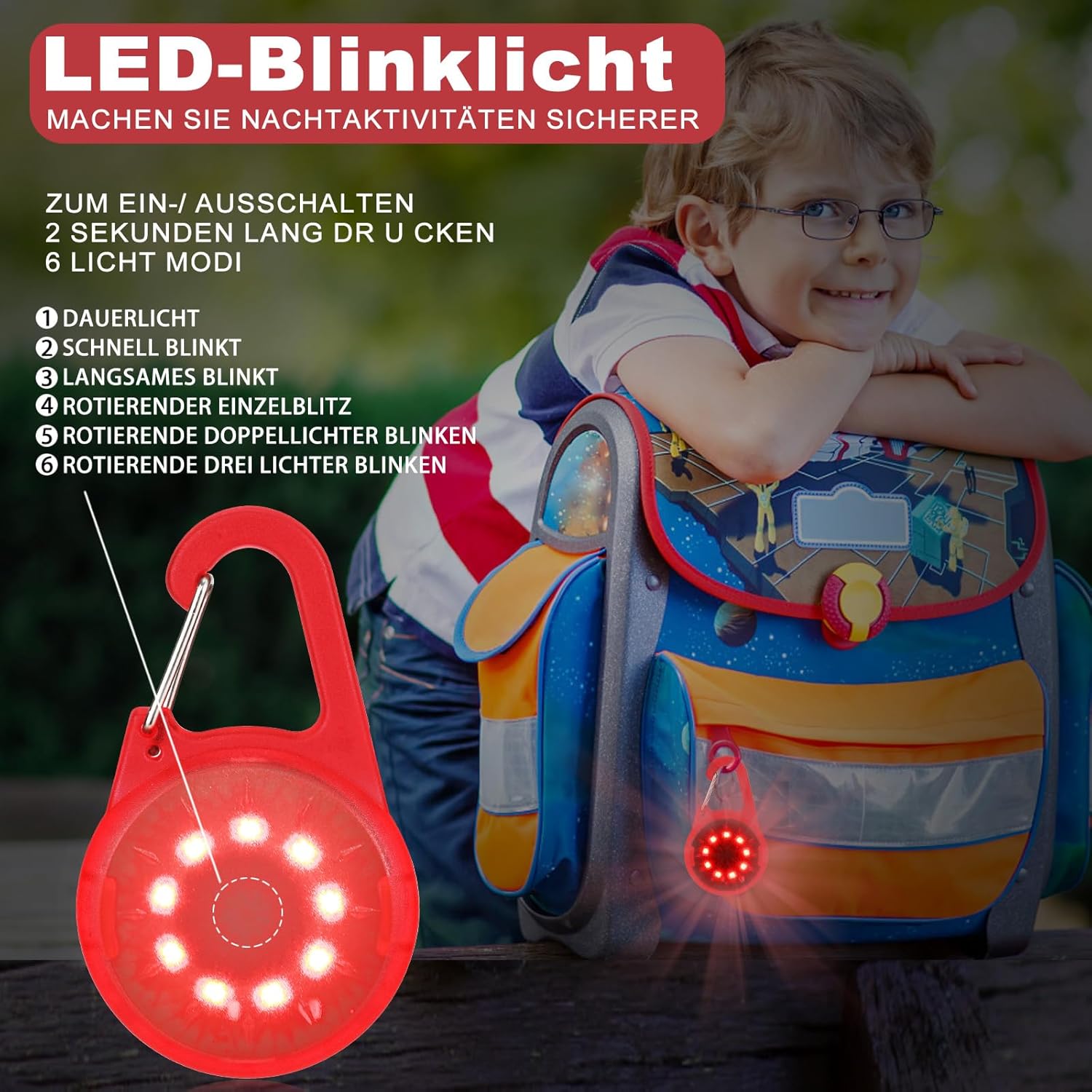 LED Flashing Light School Bag Safety Light USB Rechargeable Reflectors Light for School Bag Safety Light Pendant for Hiking Running Jogging Pet Backpack Clothes – Bild 2