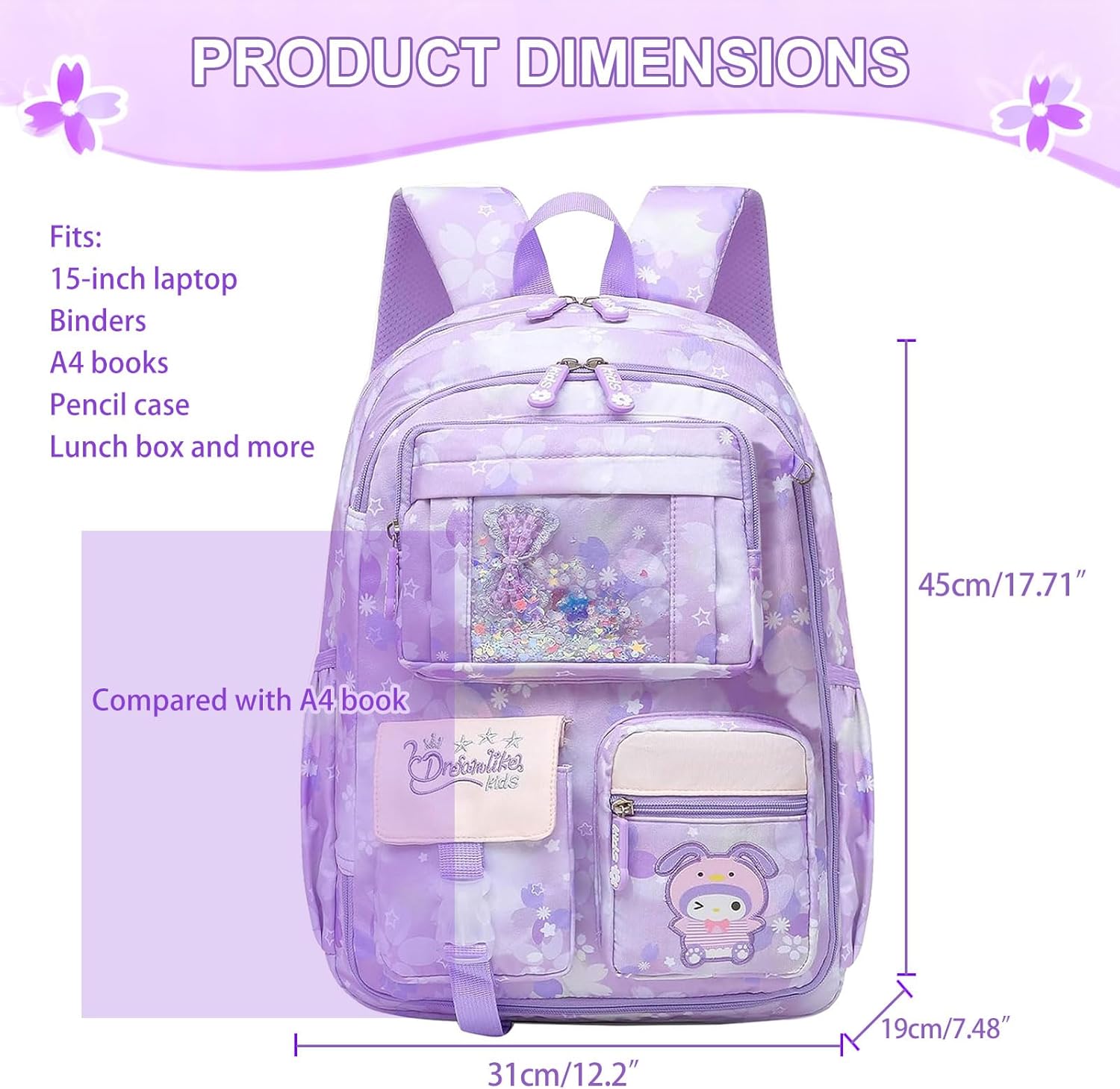 School Bag for Girls, Lagre Capacity School Backpack with Laptop Compartment, Girls Backpacks for Primary School – Bild 2