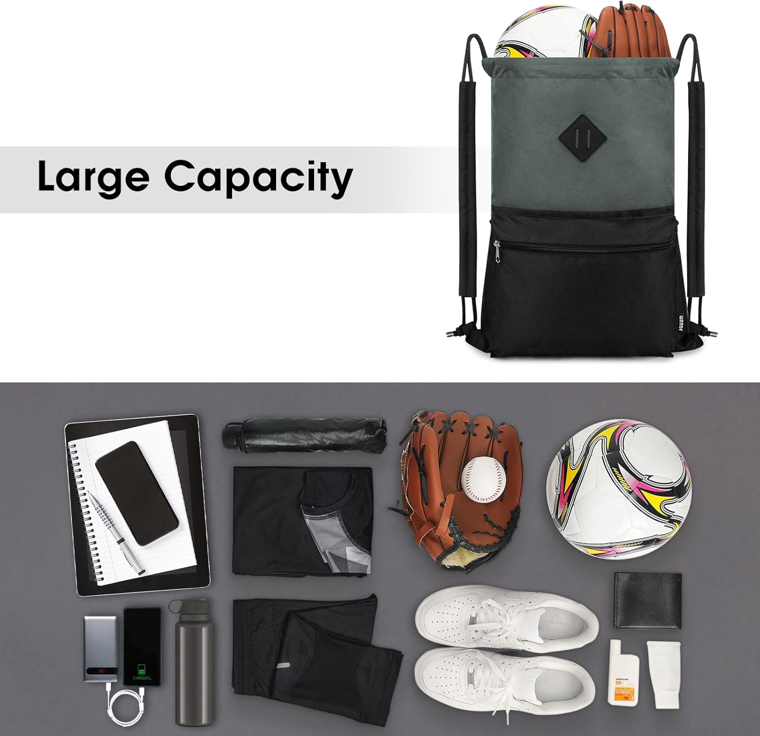WANDF Drawstring Backpack, Sports Gym Bag with Wet Pocket, Water Resistant Drawstring Backpack, Cinch Bag for Men and Women – Bild 3