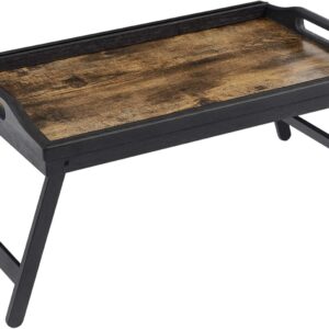 SONGMICS Bed Tray Breakfast Tray Laptop Stand with Folding Legs Bamboo Bed Sofa Snack Tray with Mobile Phone Groove 50 x 30 x 26 cm Vintage Brown LLD106B01