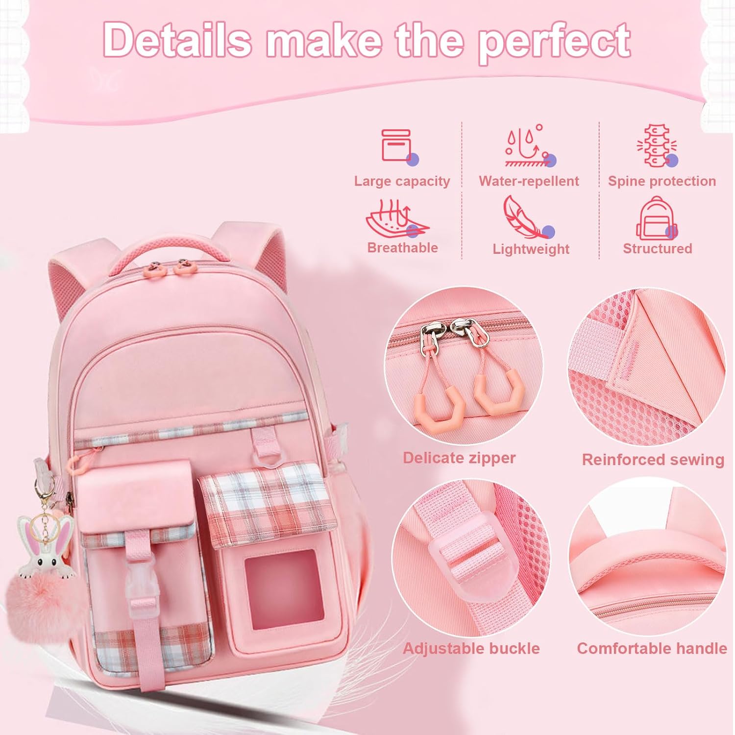 School Backpack Girls Large Capacity School Backpack Girls Teenagers Waterproof with Laptop Compartment Backpack Girls for Primary Junior High University – Bild 6