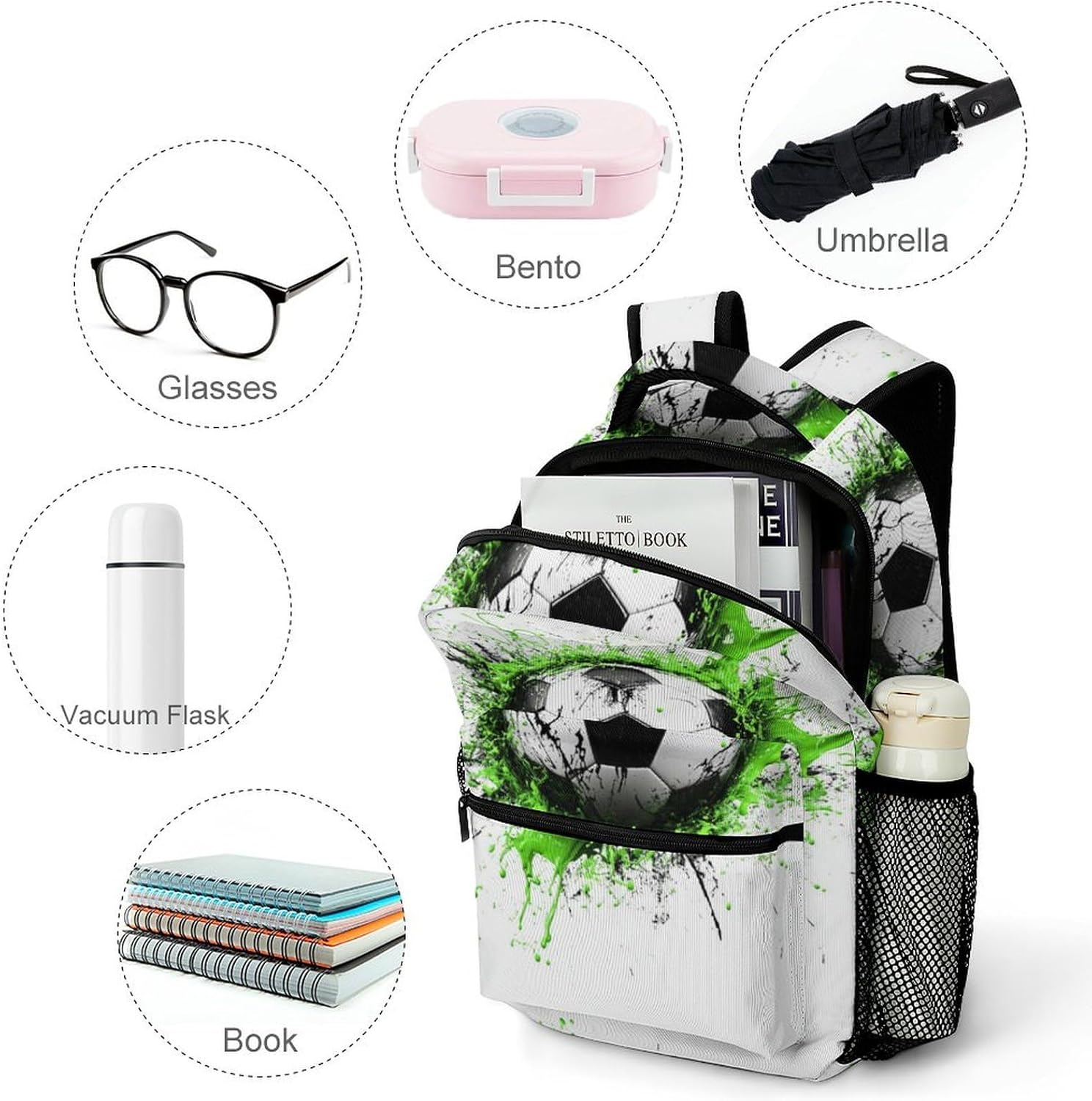 Easy to Clean Sports Children's Backpack Football Design Art - Stain Resistant Materials – Bild 4