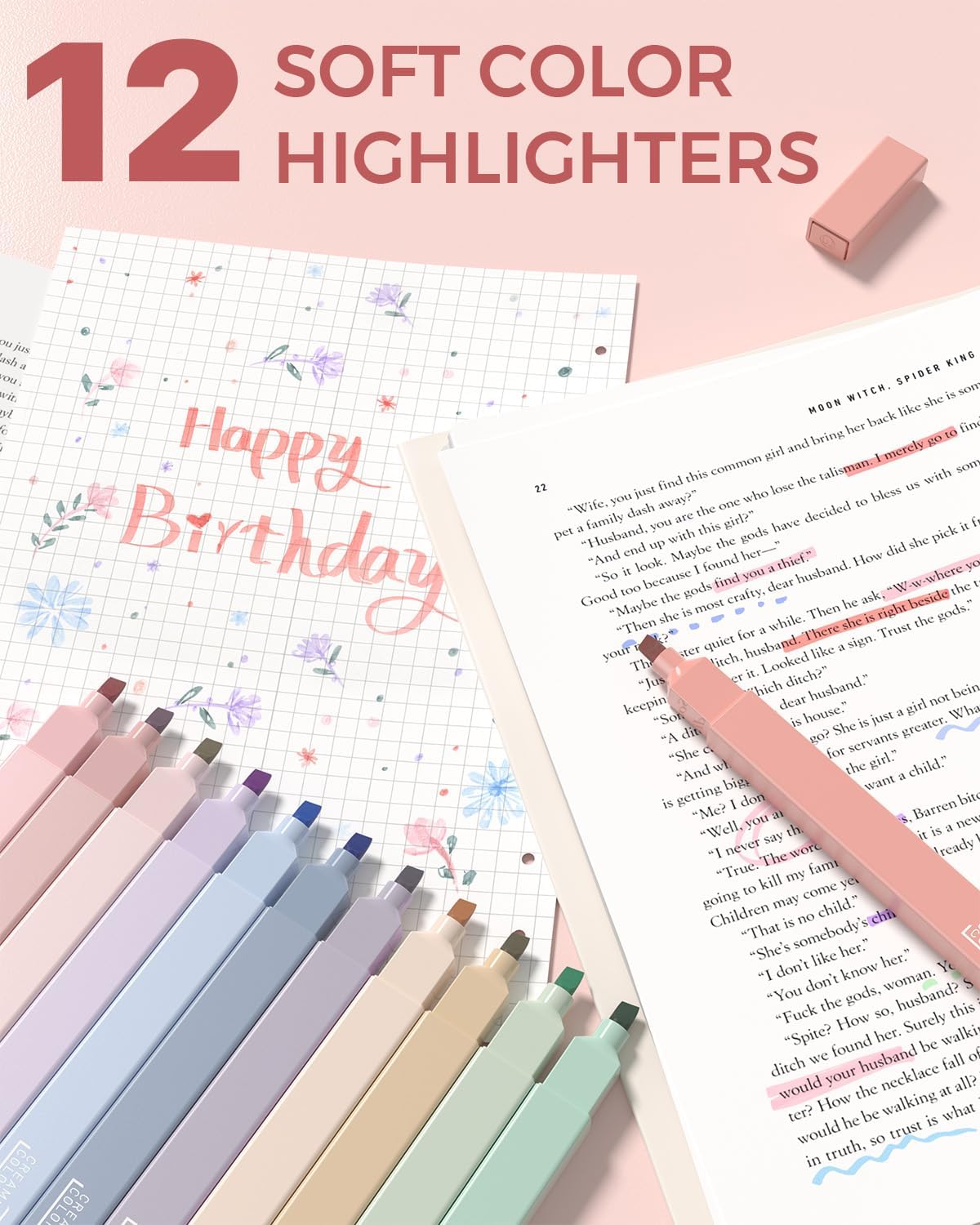 Four Candies 56 Pieces Aesthetic School Supplies with Pencil Case, 6 Coloured Ballpoint Pens, 12 Pastel Highlighters, 5 Gel Pens with Black Ink, 9 Mechanical Pencils 0.5-2.0 mm (Pink) – Bild 6