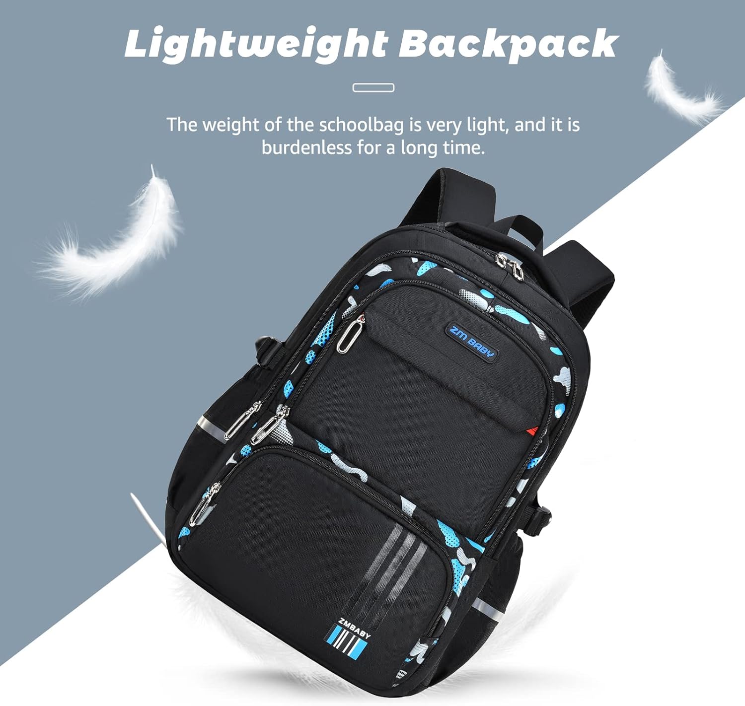 IvyH Boys' School Backpack, Stay Comfortable and Safe with Our Breathable Backpack Boys with Non-Slip Chest Strap, Reflective Stripes, black-blue, Rucksack Backpacks – Bild 5