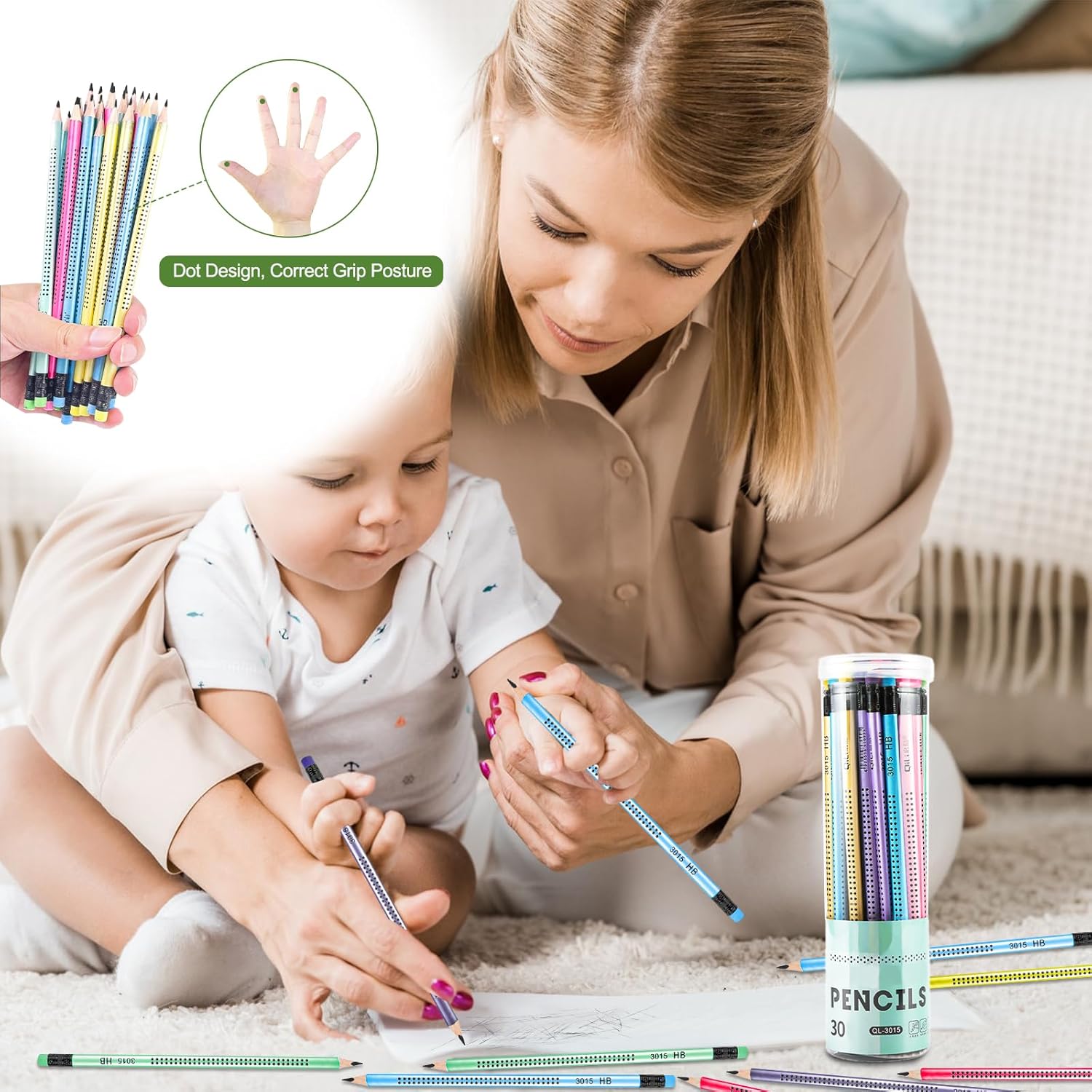 Pack of 30 HB Pencils, Wooden Pencils Set, Pencil with Eraser, Pencils Children Non-Slip, Triangular Multicoloured, Graphite Pencil for Writing Aid from School Office – Bild 3