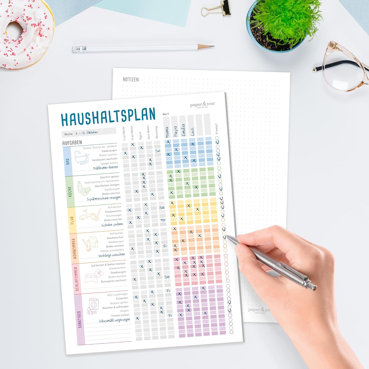 paper&you® Household Plan Pad A4 "Rainbow" Cleaning Plan for Families or Flatshares, 50 Sheets - All Help to Organise Your Household - Climate-Friendly & Sustainable – Bild 6