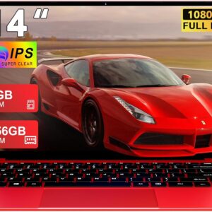 2025 Laptop 14 Inch Win11 Pro Notebook 6+256GB SSD Support 1TB 1920x1080P Full Metal Celeron N4020 5G WiFi Mini HDMI & Wireless Mouse Keyboard Film for Keyboard Red