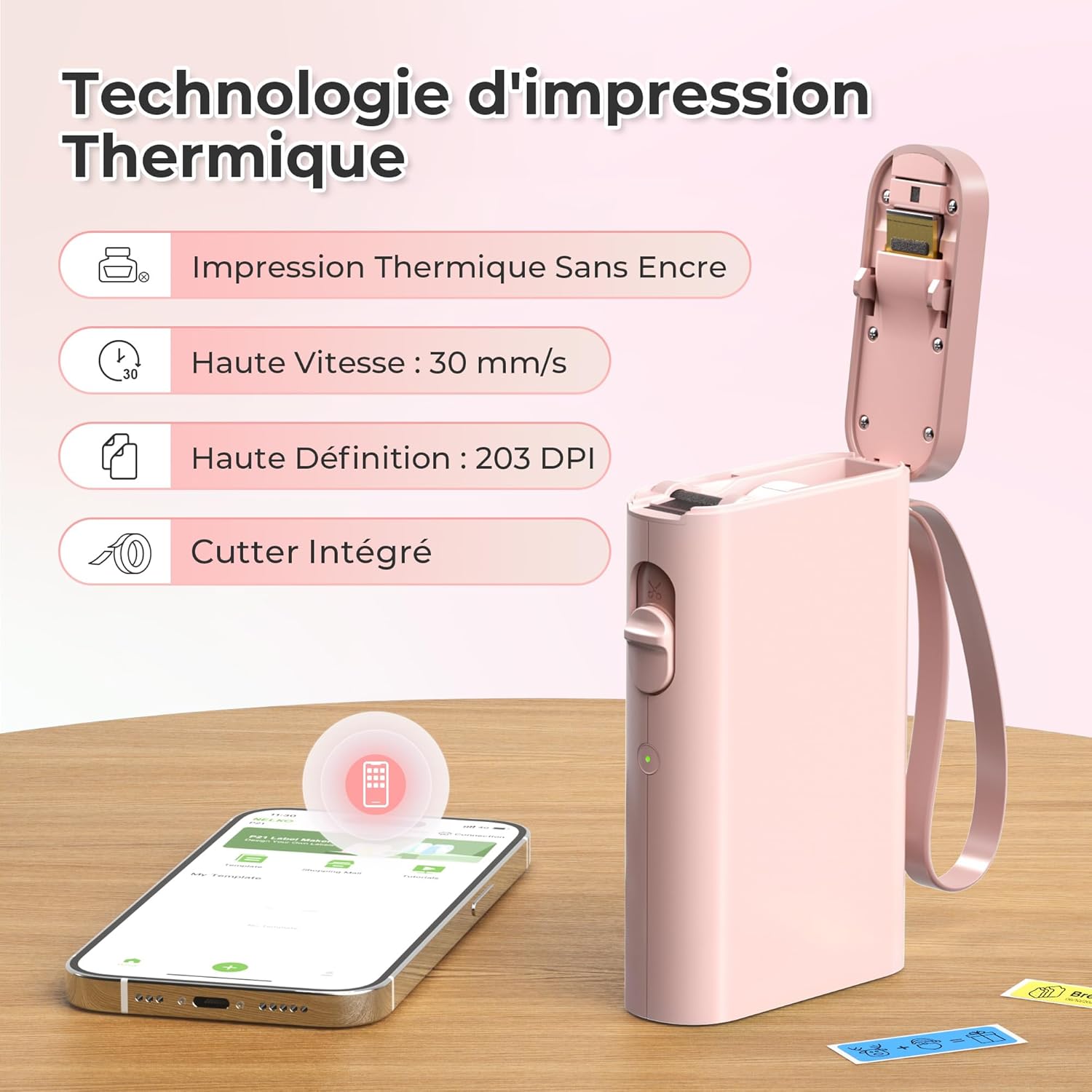 Nelko Label Printer, Bluetooth P21 Self-Adhesive Labelling Device, Portable Labelling Device, Self-Adhesive Label Printer, Wireless, Mini Label Printer with iOS Android, for Home, Pink – Bild 5