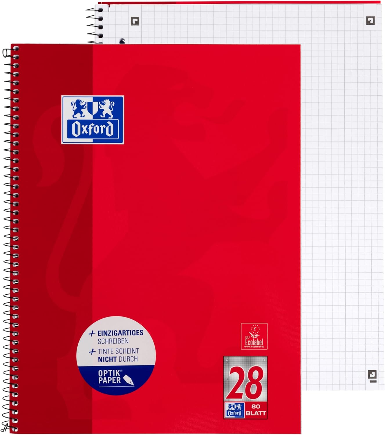 Oxford College Notepad, A4, Squared, with Double Margin, 80 Sheets, Red, Pack of 10 – Bild 2