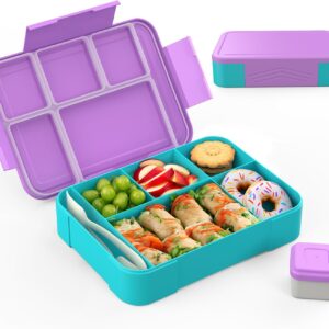 Children’s Lunch Box with Compartments, 1300 ml, Lunch Box for Children, Leak-proof Lunch Box with 5 Compartments, Snack Box for Girls and Boys, Perfect for School, Nursery (Macaron Purple)
