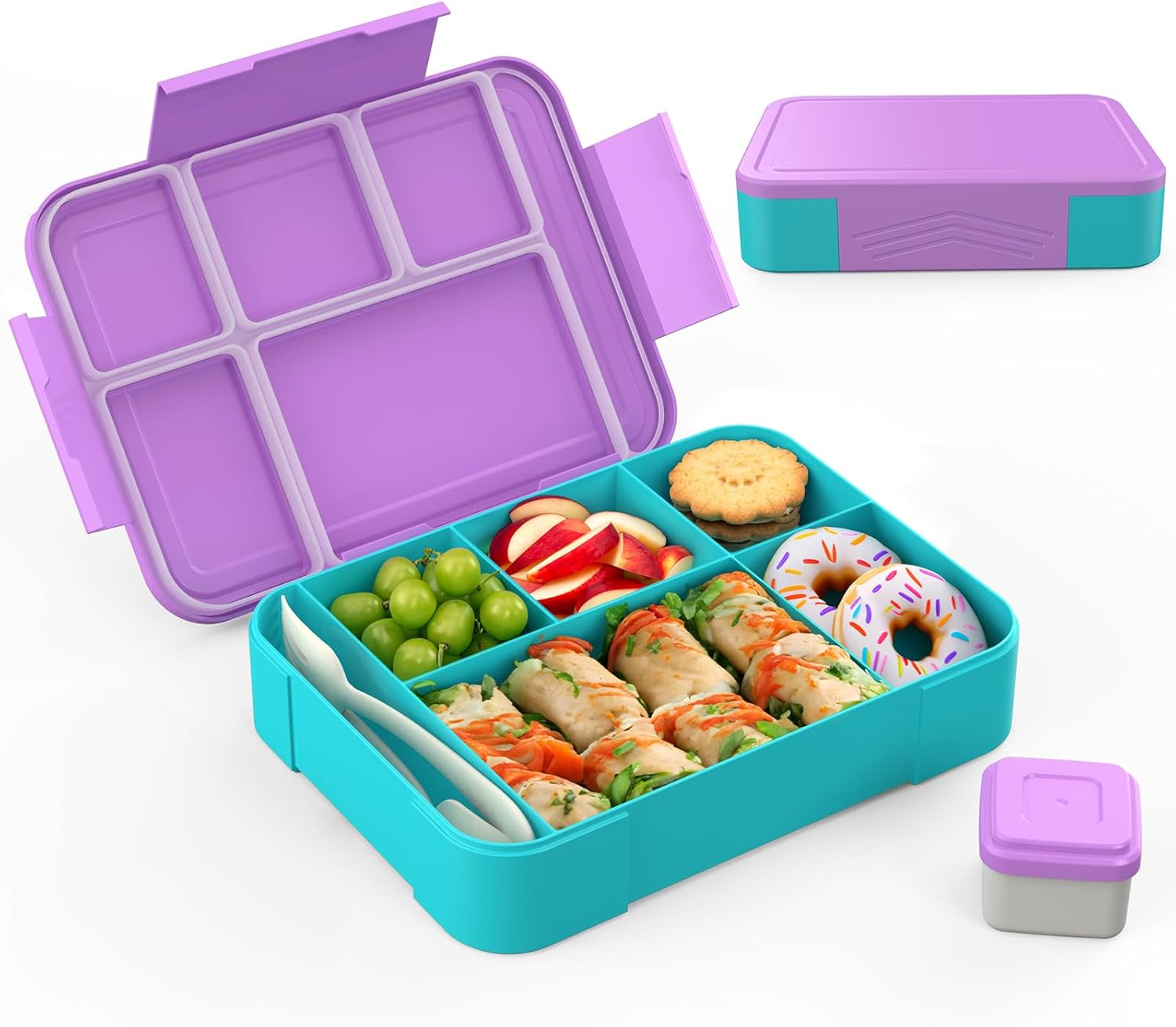 Children's Lunch Box with Compartments, 1300 ml, Lunch Box for Children, Leak-proof Lunch Box with 5 Compartments, Snack Box for Girls and Boys, Perfect for School, Nursery (Macaron Purple)