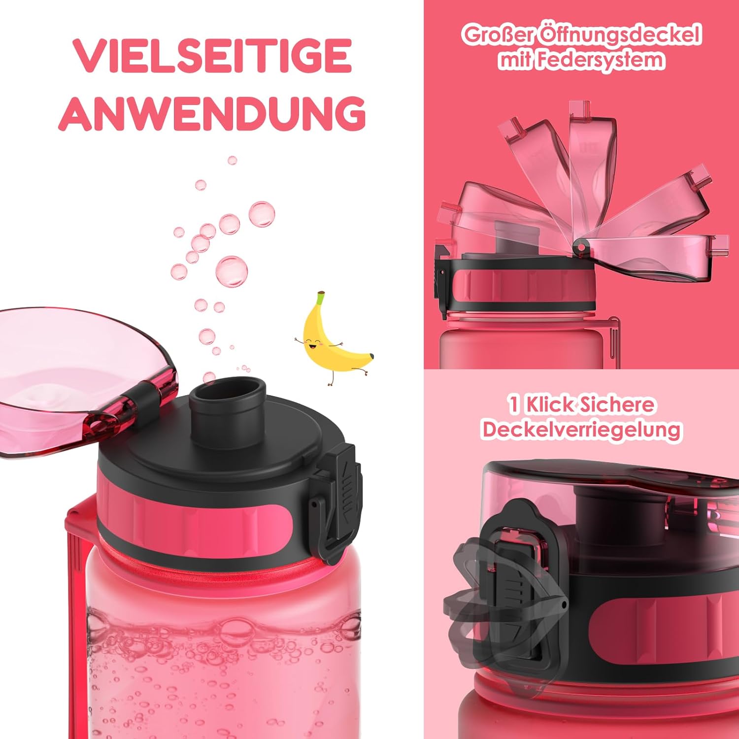 Luyiilo Children's Leak-Proof Drinking Bottle, 0.5 L, BPA-Free, with Fruit Insert, Dishwasher-Safe Water Bottle, Perfect for School, Kindergarten, Sports (Pink) – Bild 2