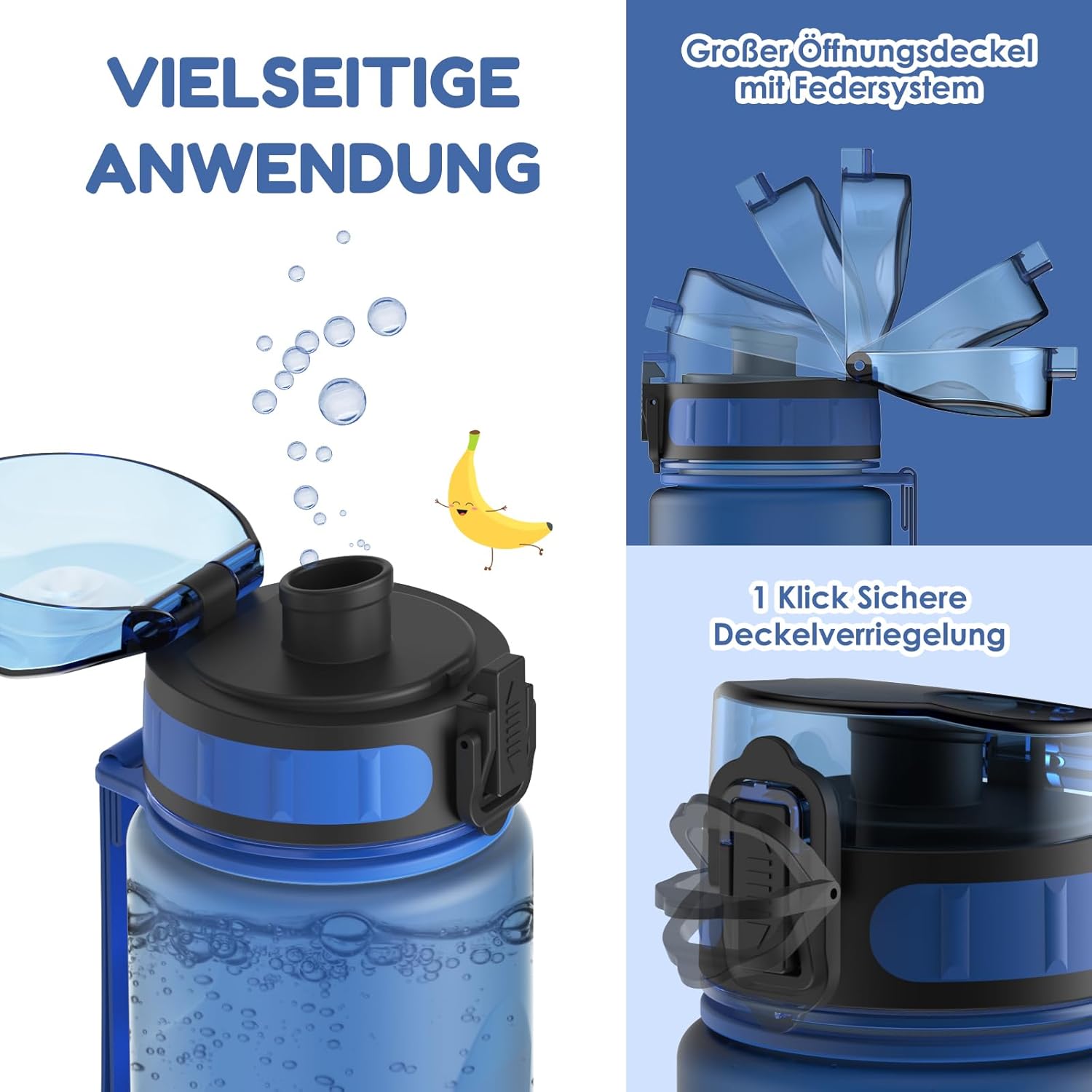 Luyiilo Children's Leak-Proof Sports Drinking Bottle for School, Hiking & Gym, Suitable for Carbonated Drinks, BPA-Free, with Fruit Insert (Blue, 500 ml) – Bild 3