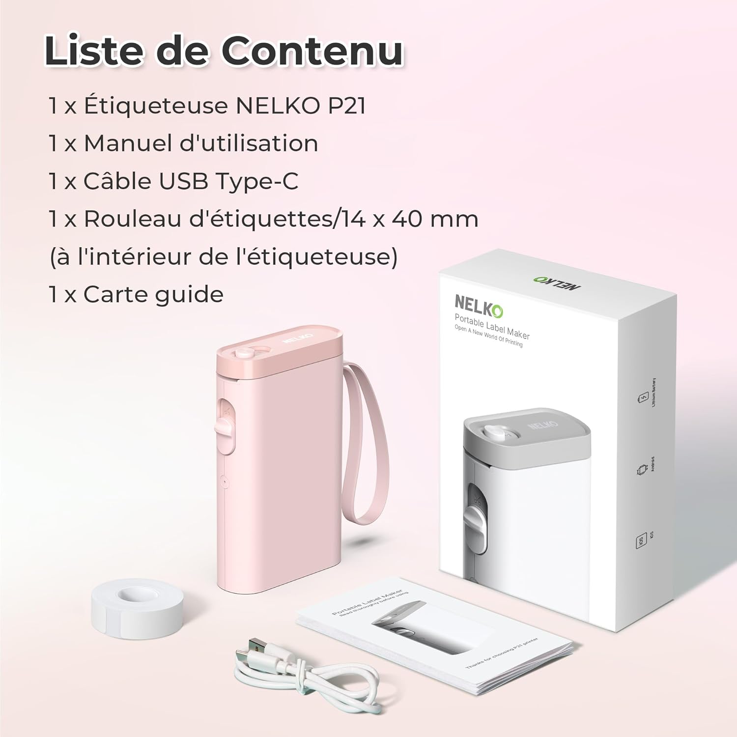 Nelko Label Printer, Bluetooth P21 Self-Adhesive Labelling Device, Portable Labelling Device, Self-Adhesive Label Printer, Wireless, Mini Label Printer with iOS Android, for Home, Pink – Bild 8