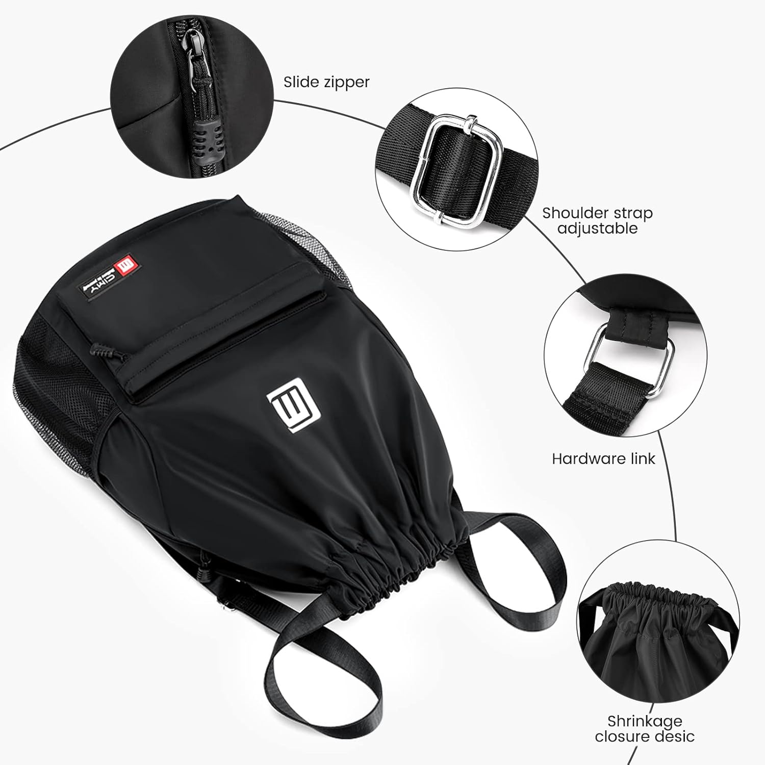 Gym Bag Drawstring Waterproof Sports Bag, Large Drawstring Bag with Mesh Pockets, Water, Waterproof Nylon Bag with Drawstring, Gym Bag Women Men for Sports Swimming, Purple – Bild 2