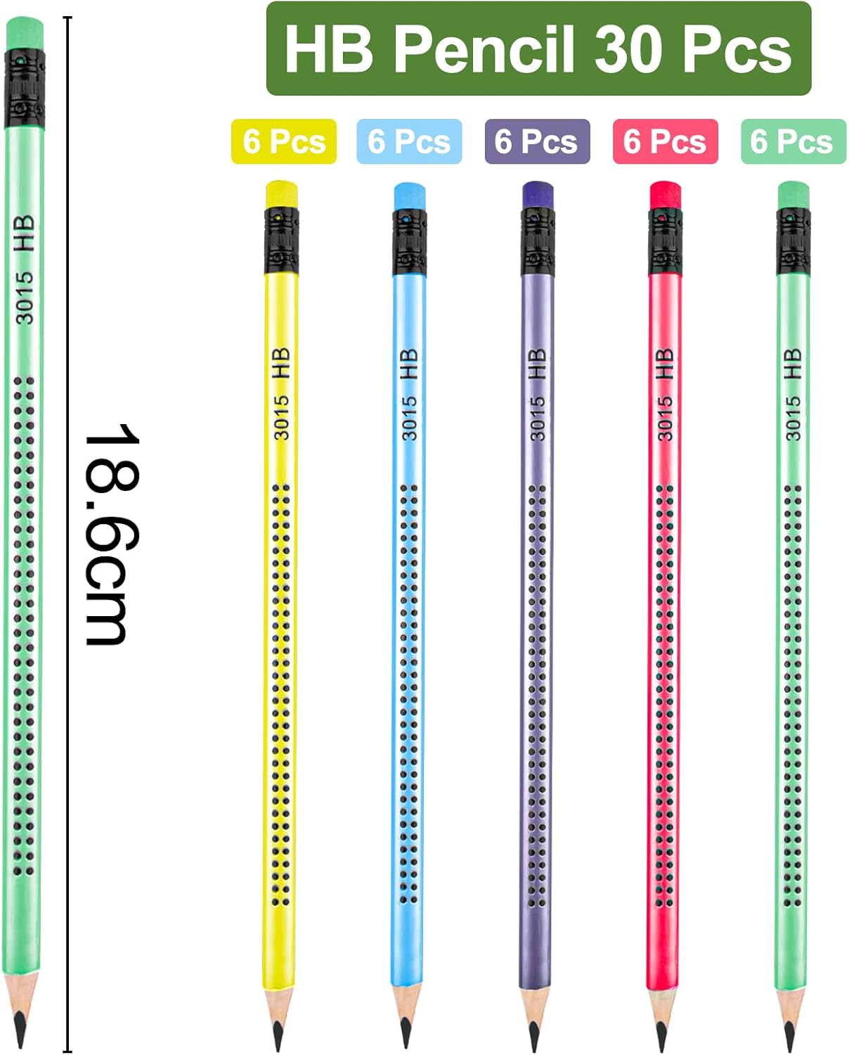 Pack of 30 HB Pencils, Wooden Pencils Set, Pencil with Eraser, Pencils Children Non-Slip, Triangular Multicoloured, Graphite Pencil for Writing Aid from School Office – Bild 2