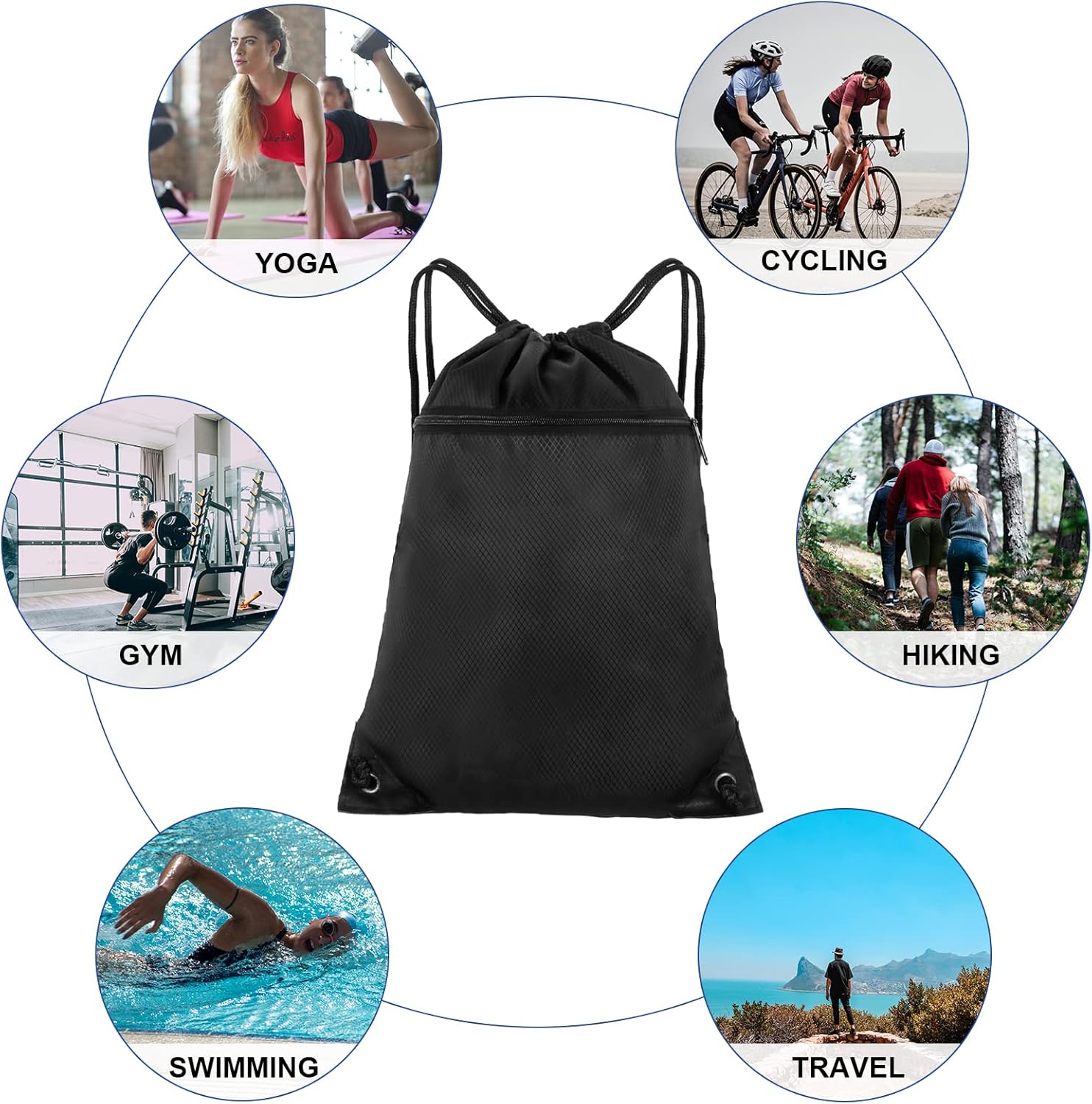 Lightweight Backpack with Drawstring, Large Capacity Gym Bag, Sports Bag, Nylon Gym Bag with Outer Pocket, Adjustable Gym Bag, Sports Bag for Men, Women, Children, for Sports, Travel – Bild 6