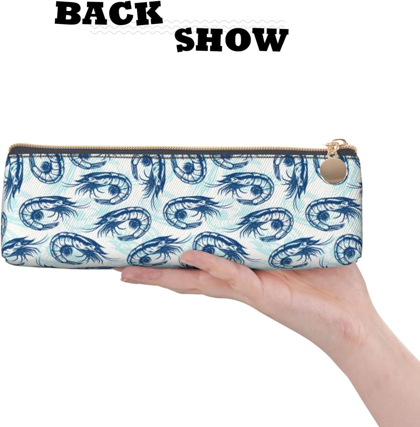 Shrimp Pattern Seafood Pencil Case Cosmetic Bag Pencil Case Triangle Leather Storage Bag Stationery Organizer with Zipper for Adult Office, Shrimp Pattern Sea Food 02, Bag organiser – Bild 5