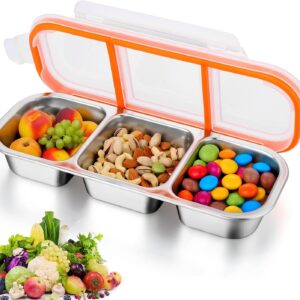 Snack Box with 3 Compartments, Stainless Steel Snack Plate, Lunch Box Children, Bento Boxes, Snack Bowl with Lid, Divided Snack Box for Sweets, Spices, Nuts, Biscuits, Vegetables