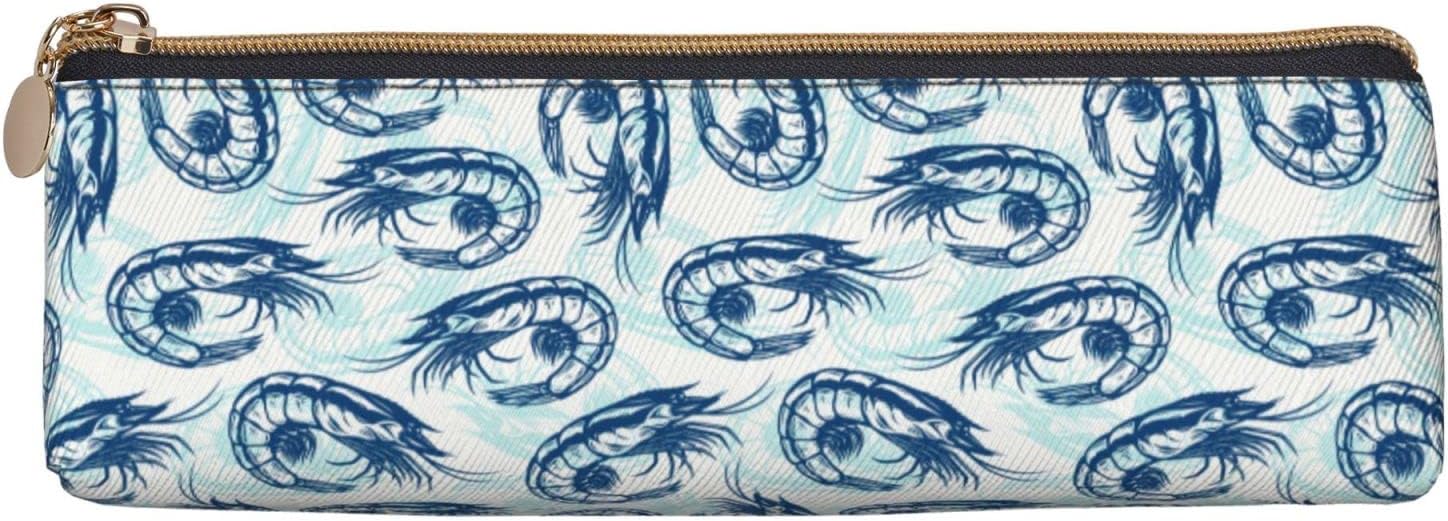 Shrimp Pattern Seafood Pencil Case Cosmetic Bag Pencil Case Triangle Leather Storage Bag Stationery Organizer with Zipper for Adult Office, Shrimp Pattern Sea Food 02, Bag organiser – Bild 3