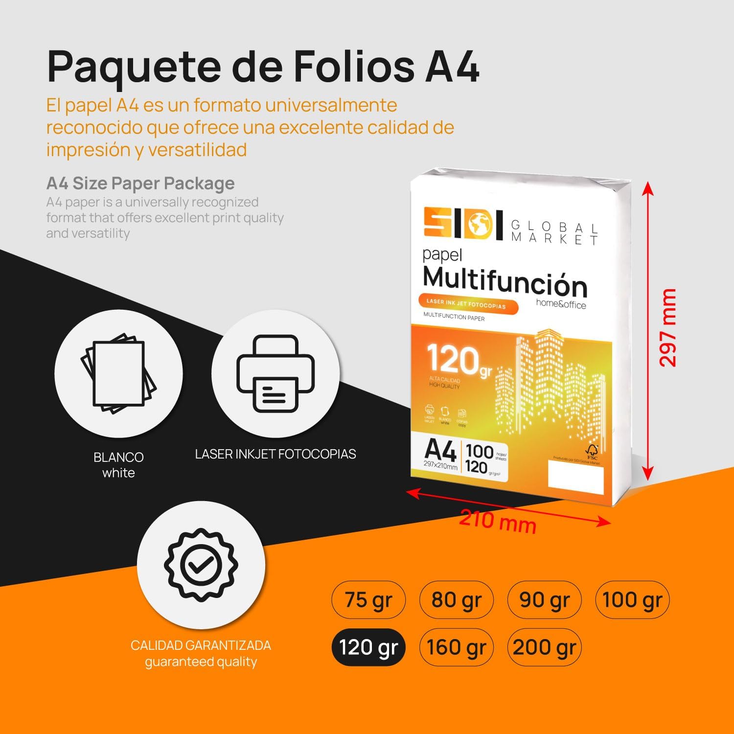 A4 Paper 120g Printer Paper A4 Pack for School, Work or Home Use, A4 Sheets for Copier and Multipurpose, A4 Paper Extra White - SIDI (100 h, 120 g) – Bild 2