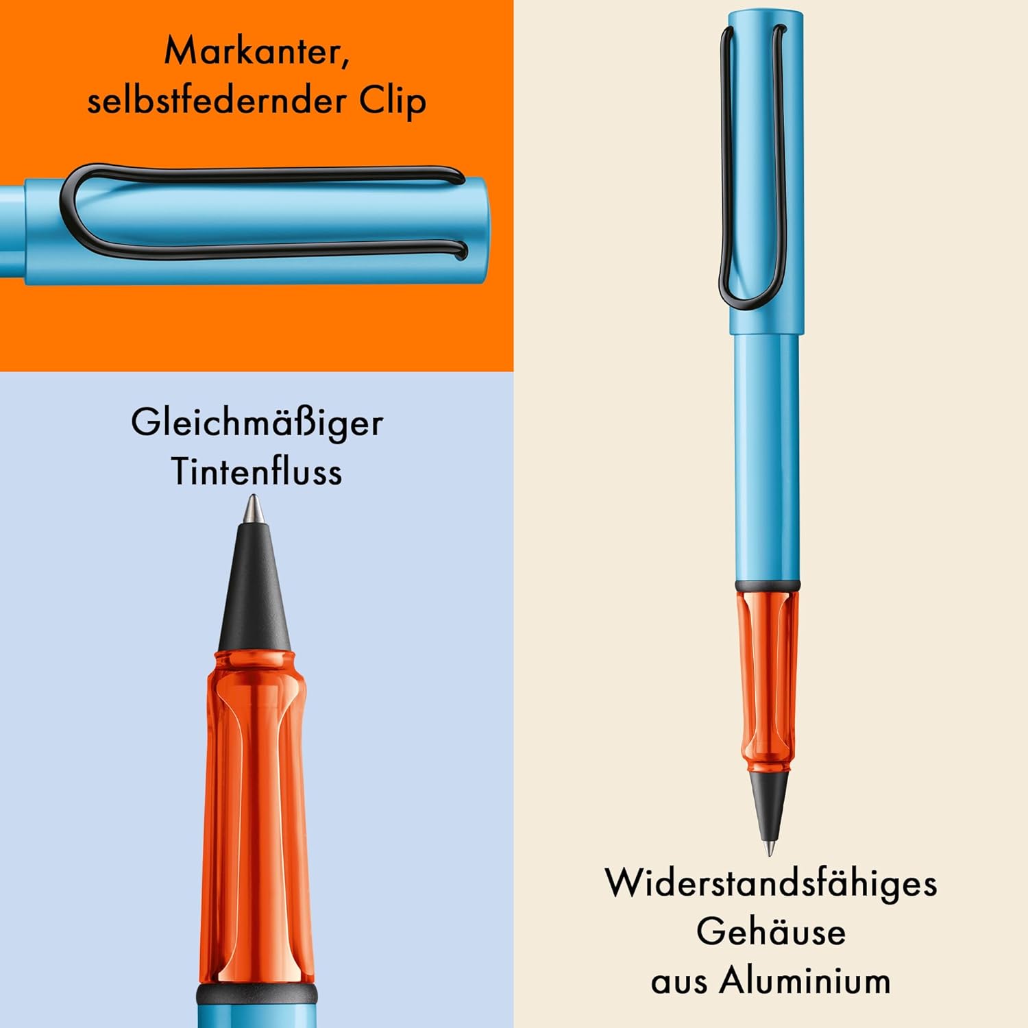 Lamy AL-star Denim Rollerball Pen - Lightweight Pen with Transparent, Ergonomic Handle & Line Width M - Aluminium Housing - with Rollerball Refill M 63 Line Width M in Black – Bild 3