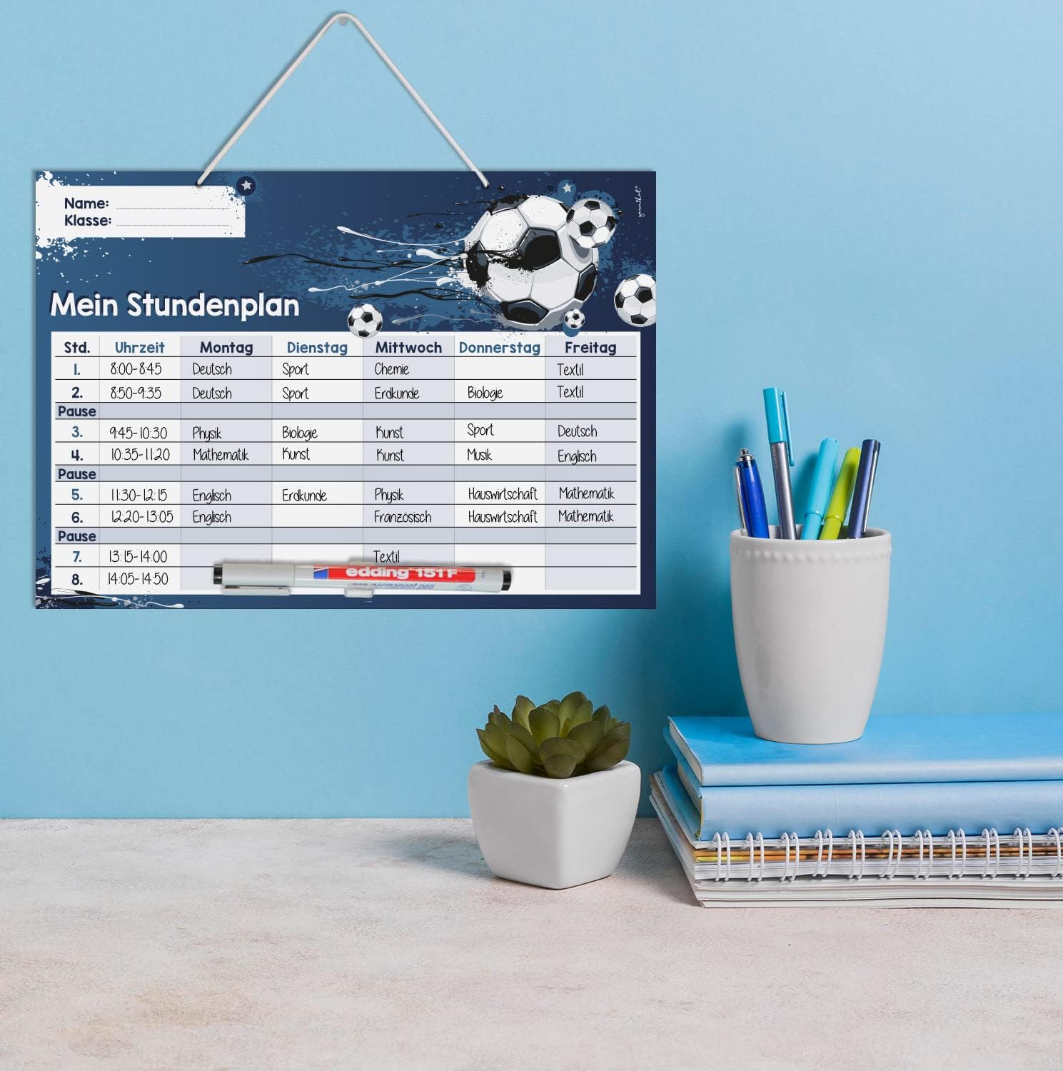 younikat Timetable Wipe Clean for Hanging I Football Blue I Includes Pen Rewritable I Primary School Boys Girls I dv984 – Bild 6