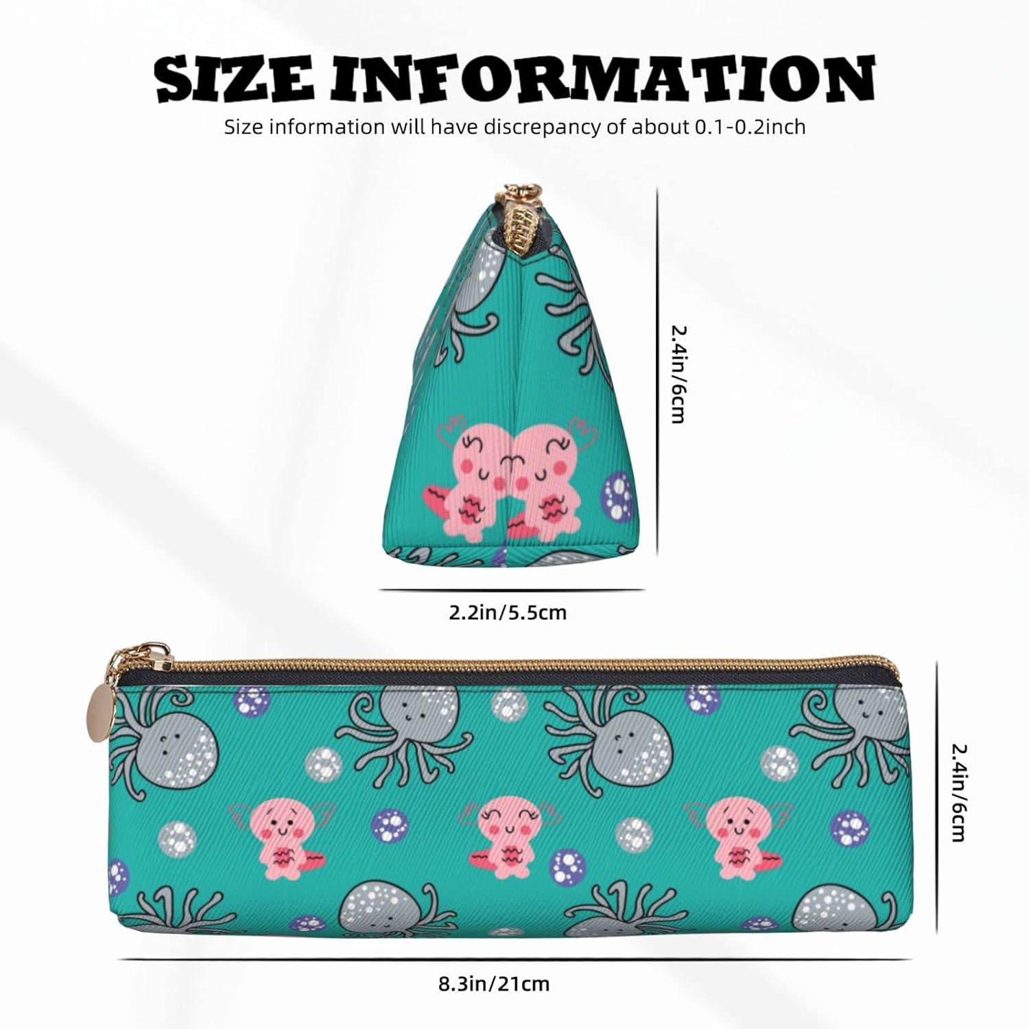 Kawaii Axolotl-Tiermuster-Bleistiftbeutel, dreieckiges Stiftetui, tragbarer Bleistiftbeutel, Leder-Organizer mit Reißverschluss, Kosmetiktasche – Bild 6