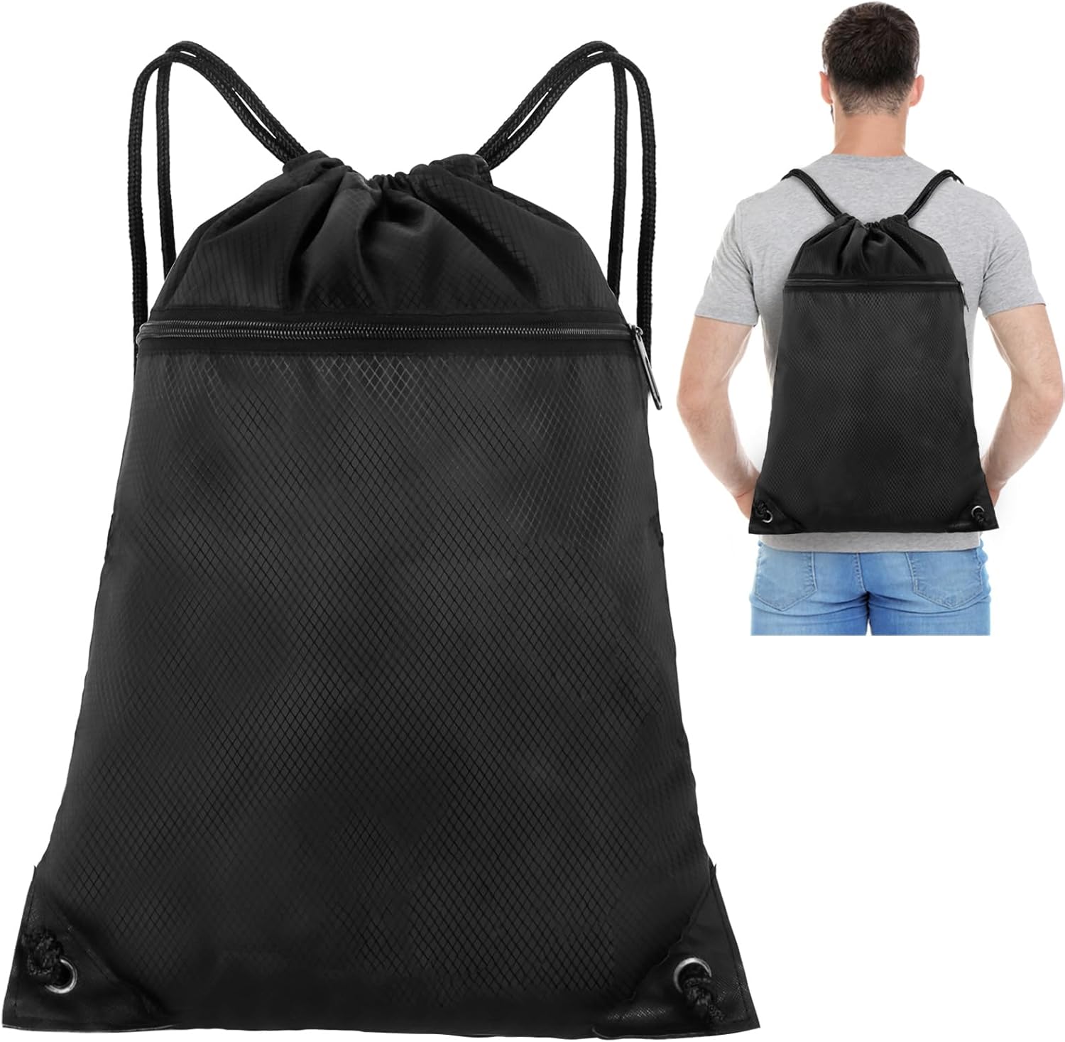 Lightweight Backpack with Drawstring, Large Capacity Gym Bag, Sports Bag, Nylon Gym Bag with Outer Pocket, Adjustable Gym Bag, Sports Bag for Men, Women, Children, for Sports, Travel