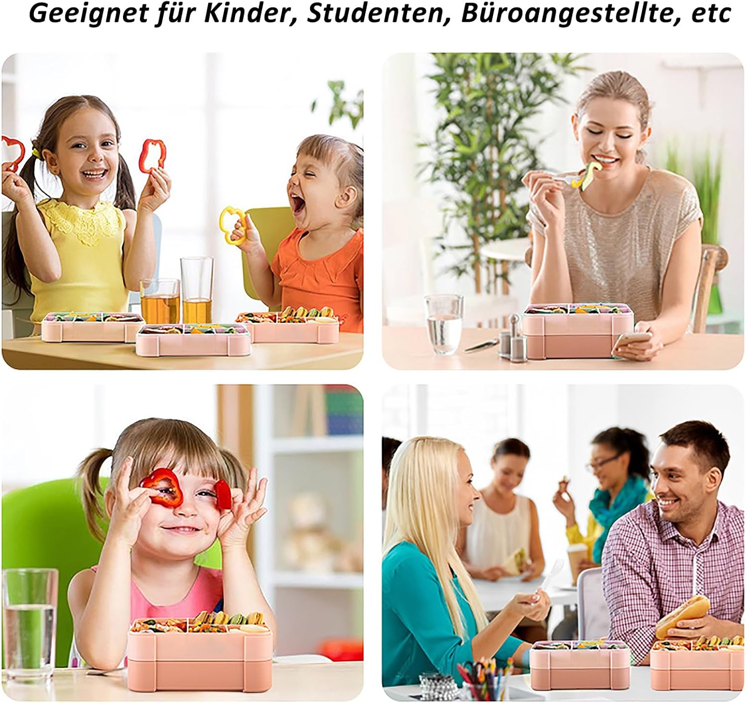 CALIYO Children's Lunch Box with Compartments, 1550 ml Bento Box, Leak-Proof Lunch Box for School/Office/Picnic, BPA-Free, Microwave and Dishwasher Safe, Children and Adults (Beige Red) – Bild 7