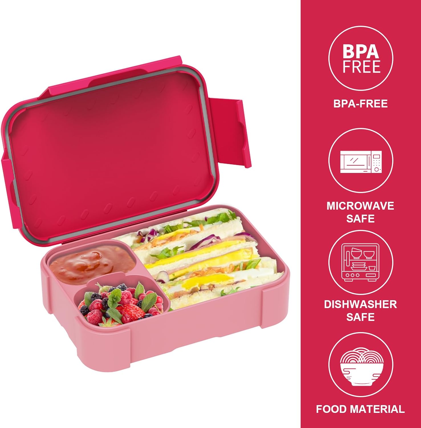 Children's Lunch Box with Compartments, 900 ml Leak-Proof Bento Box, Children's Lunch Box, Leak-proof Compartments, Lunch Box for Girls and Boys, Microwave/Dishwasher Safe, Pink – Bild 6